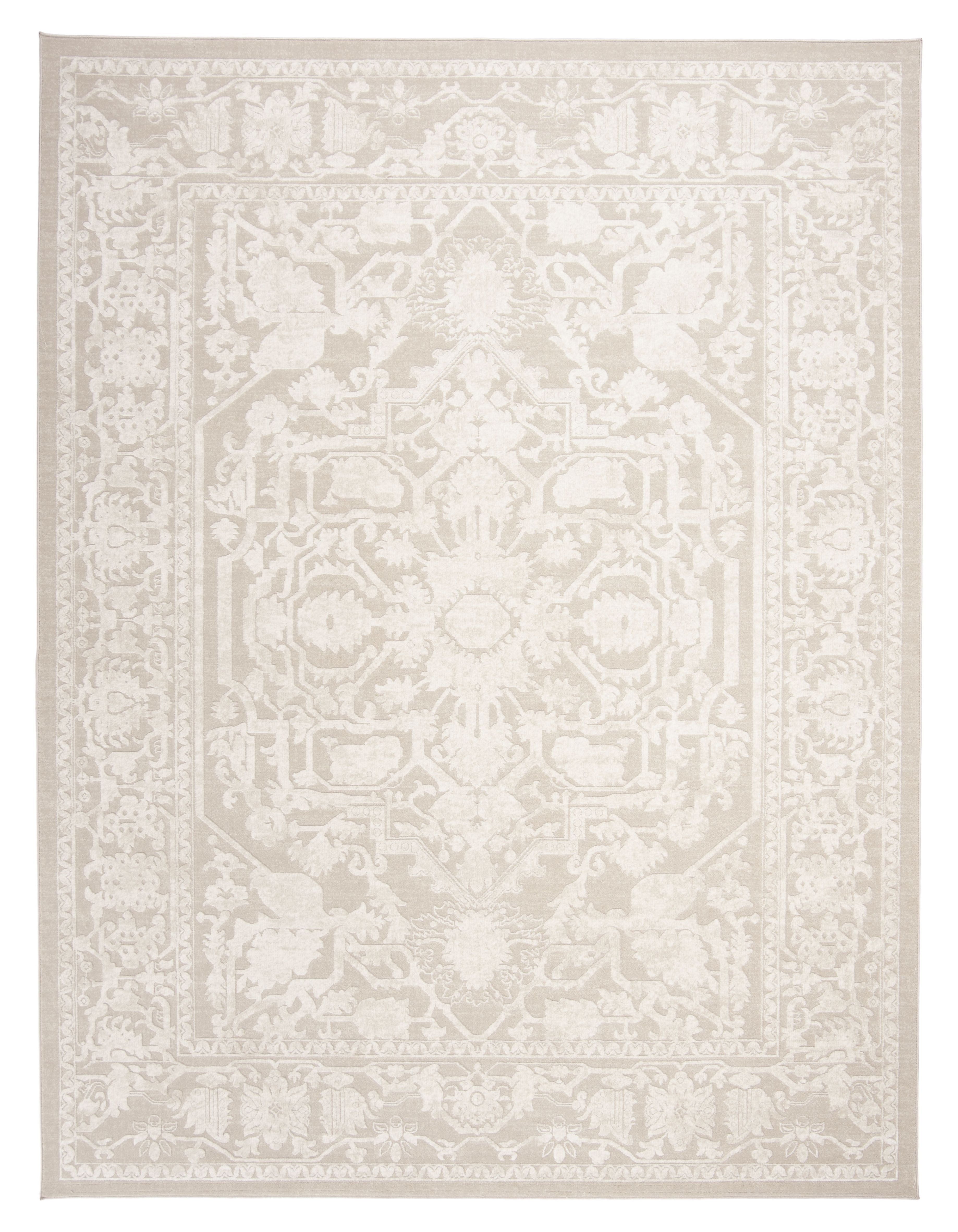 Ivory Floral Motif Synthetic 9' x 12' Area Rug