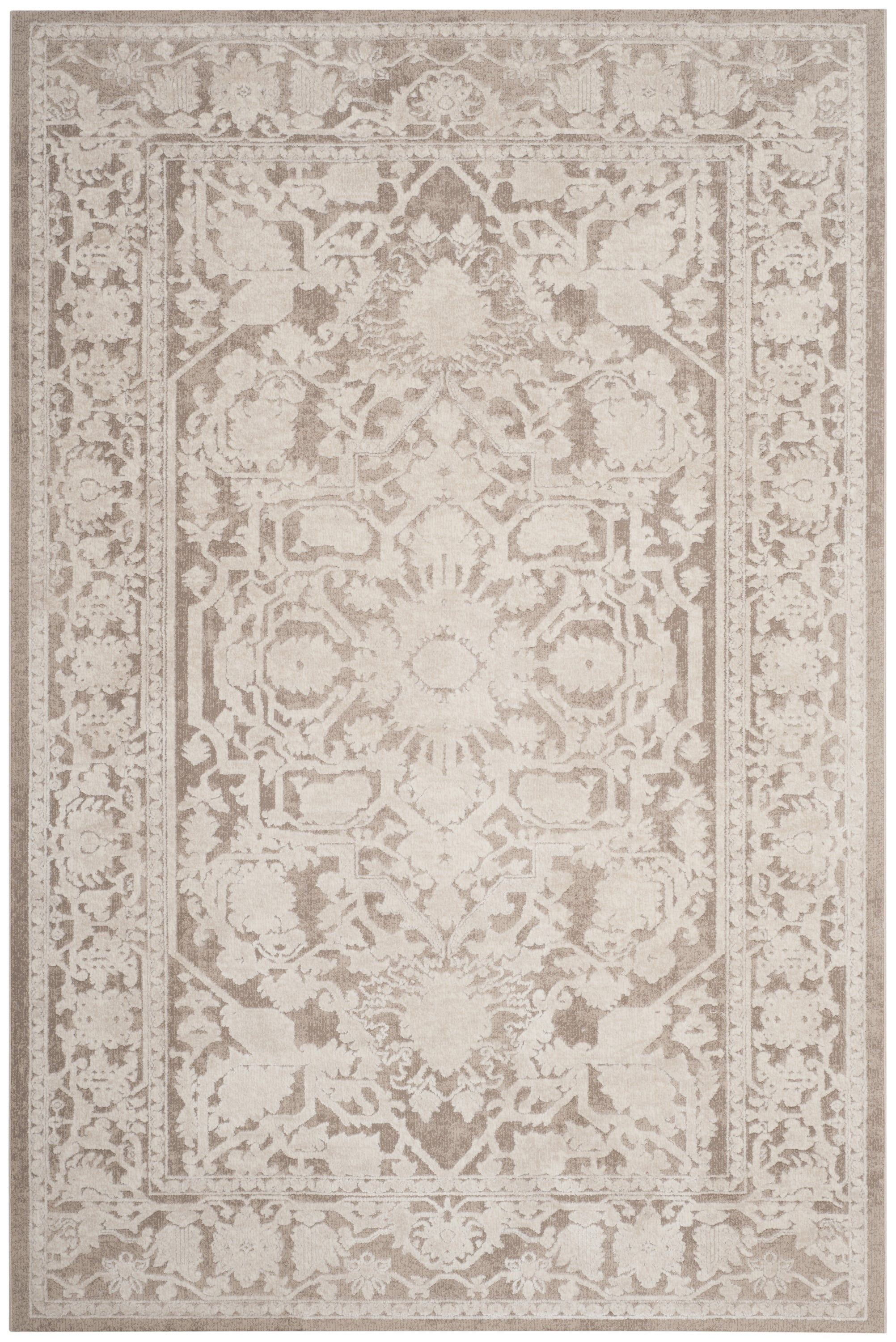 Beige and Cream Floral Synthetic Area Rug, 2'3" x 4'