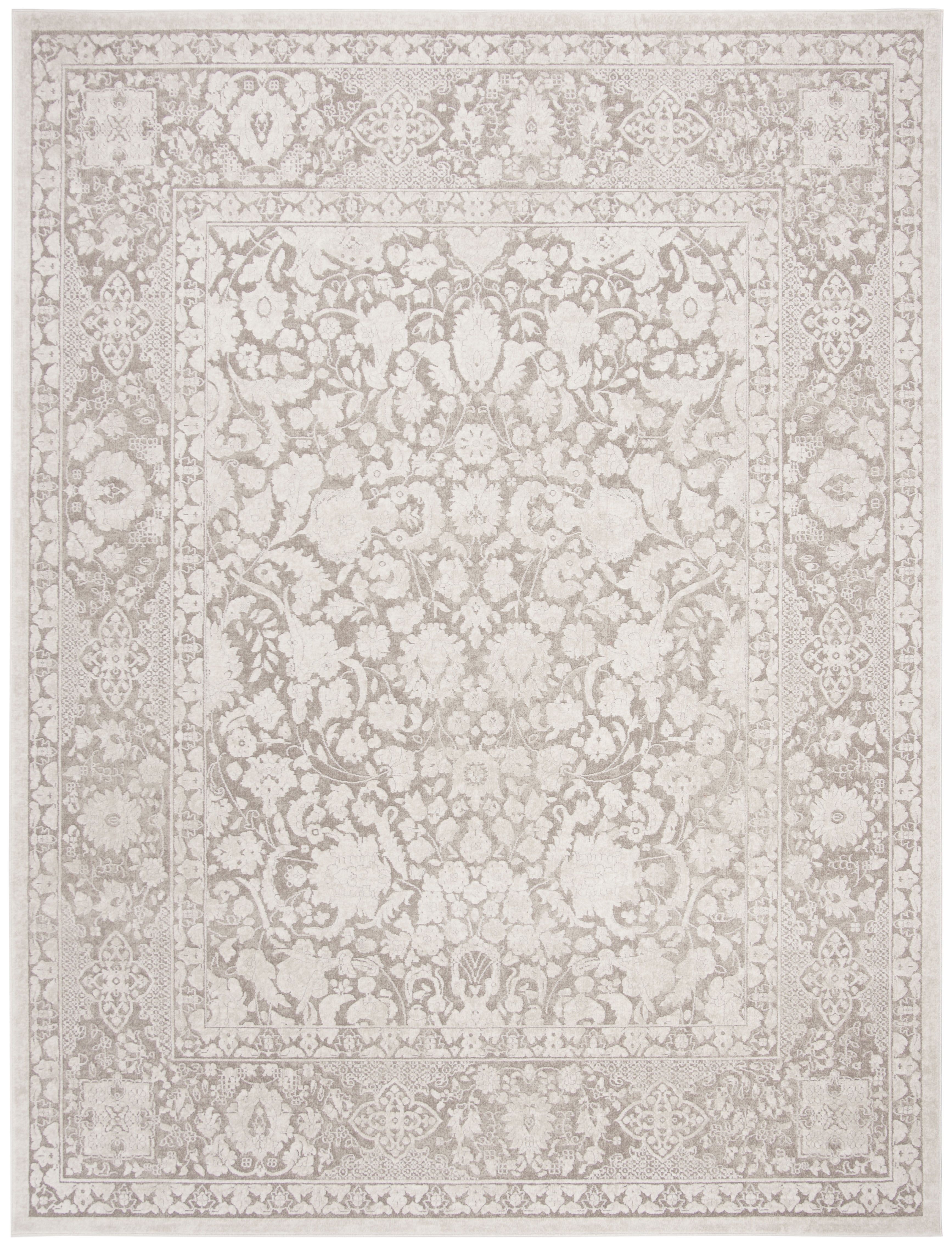 Elegant Beige and Cream Floral Synthetic Area Rug, 10' x 14'