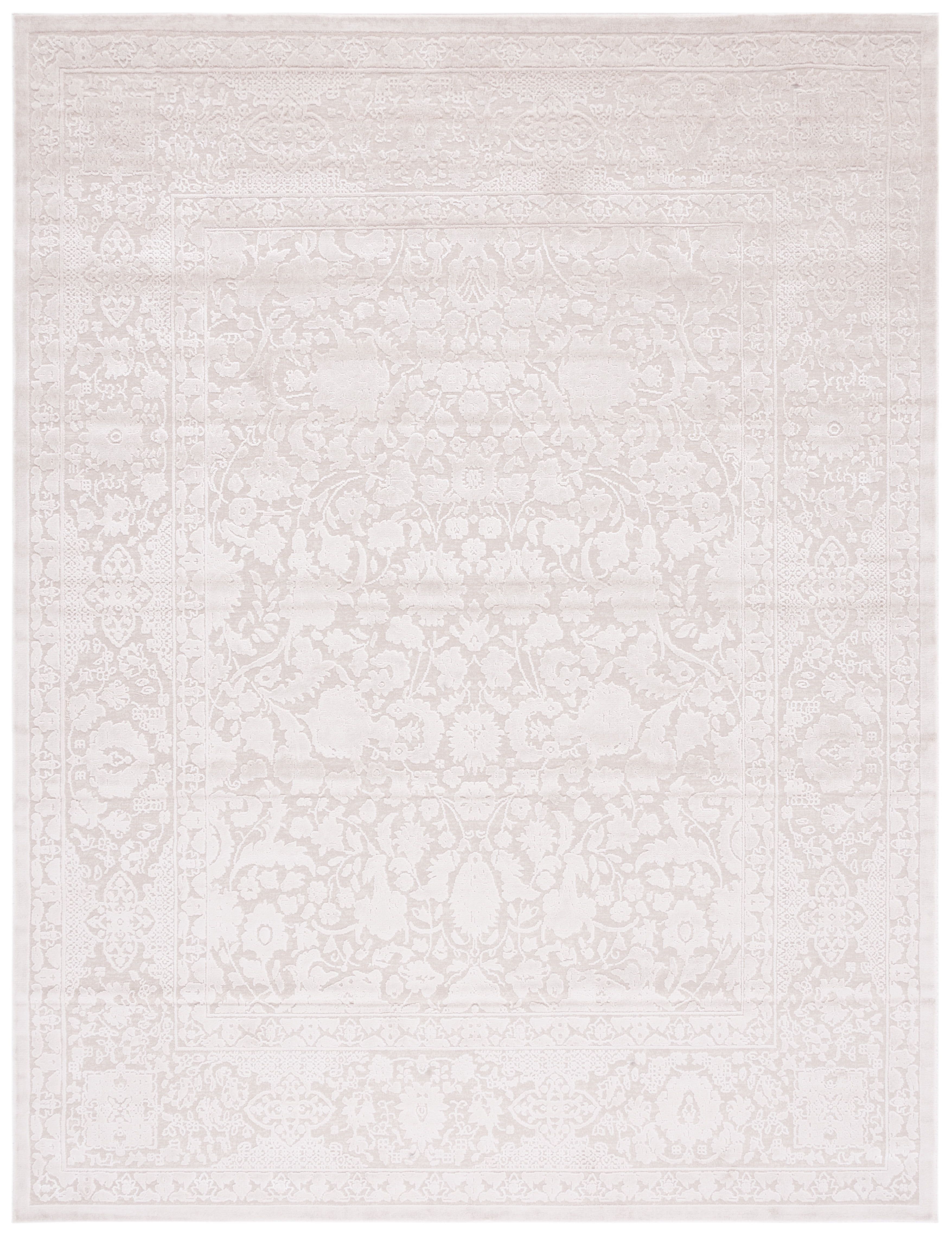 Ivory Floral 9' x 12' Synthetic Easy Care Area Rug