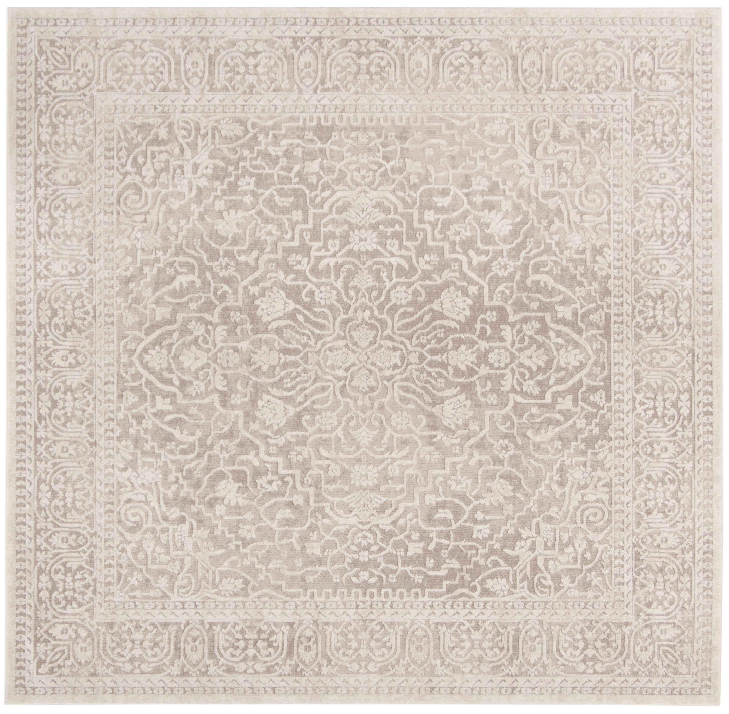 Beige and Cream Oriental Square Synthetic Rug, 11'