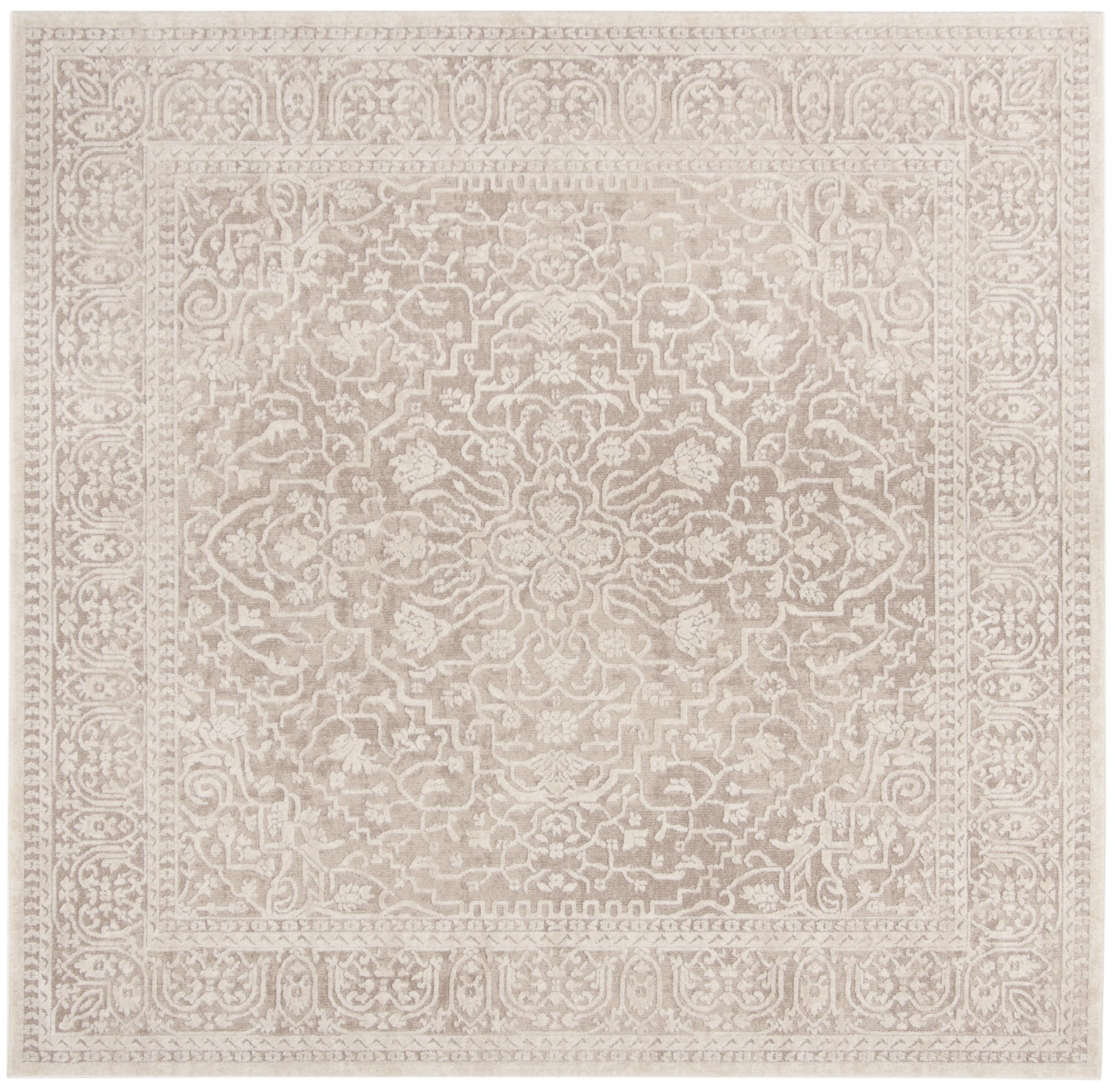 Elegant Gray Floral 72" Round Synthetic Easy-Care Area Rug