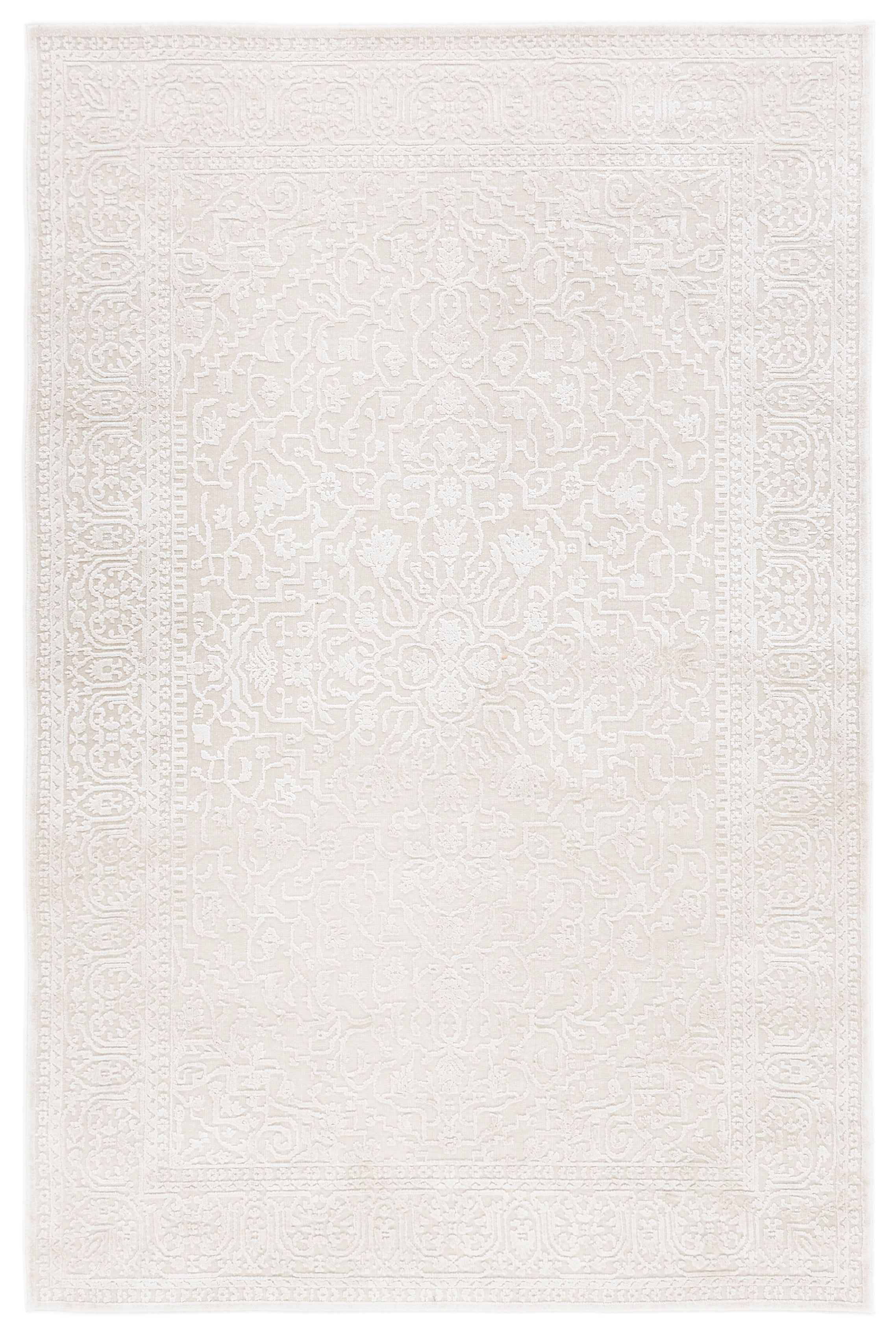 Ivory Floral 10' x 14' Synthetic Stain-Resistant Area Rug