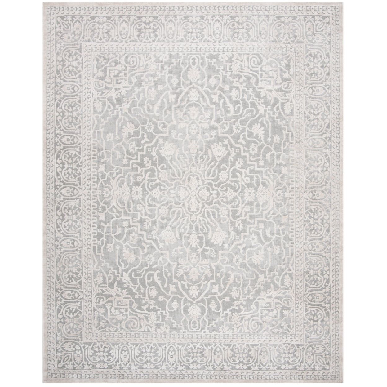 Light Grey and Cream Floral 10' x 14' Area Rug