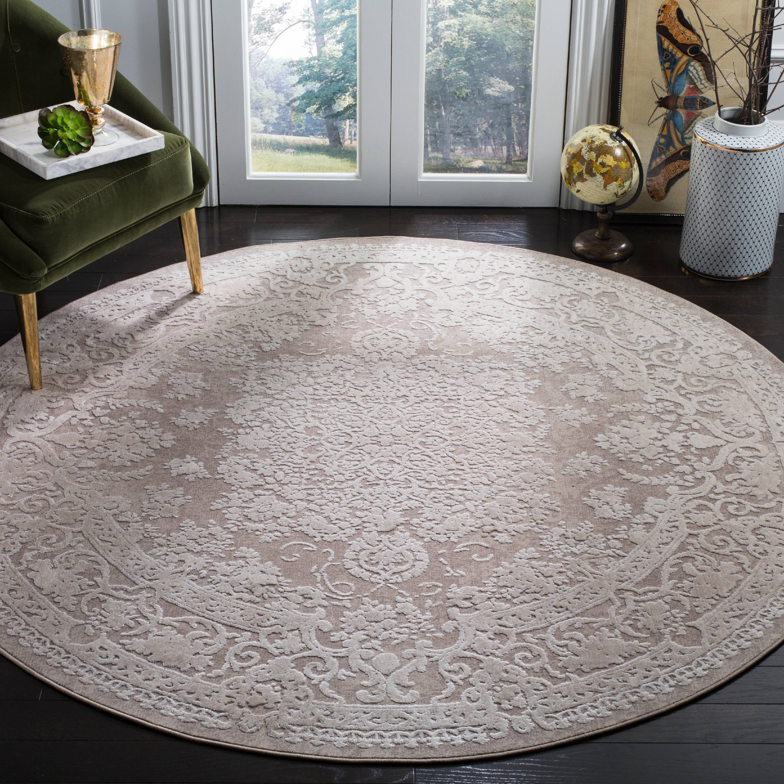 Beige and Cream Round Traditional Area Rug