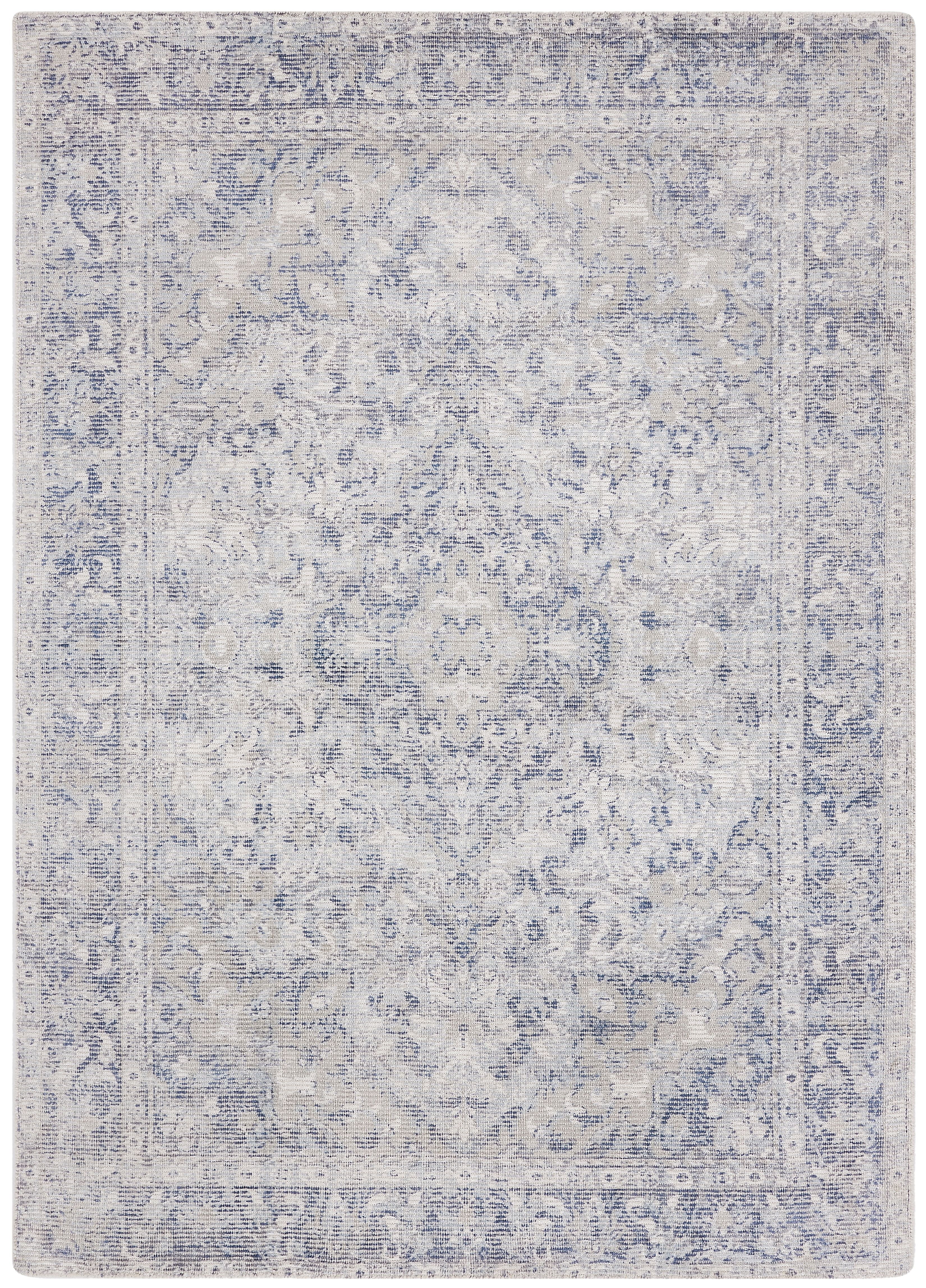 Ivory and Blue Hand-Tufted Wool Rectangular Area Rug, 3' x 5'