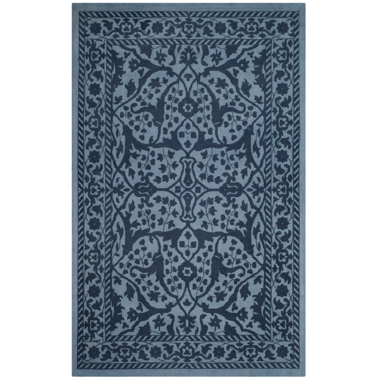 Hand-Tufted Vintage Blue Wool Rectangular Area Rug, 5' x 8'