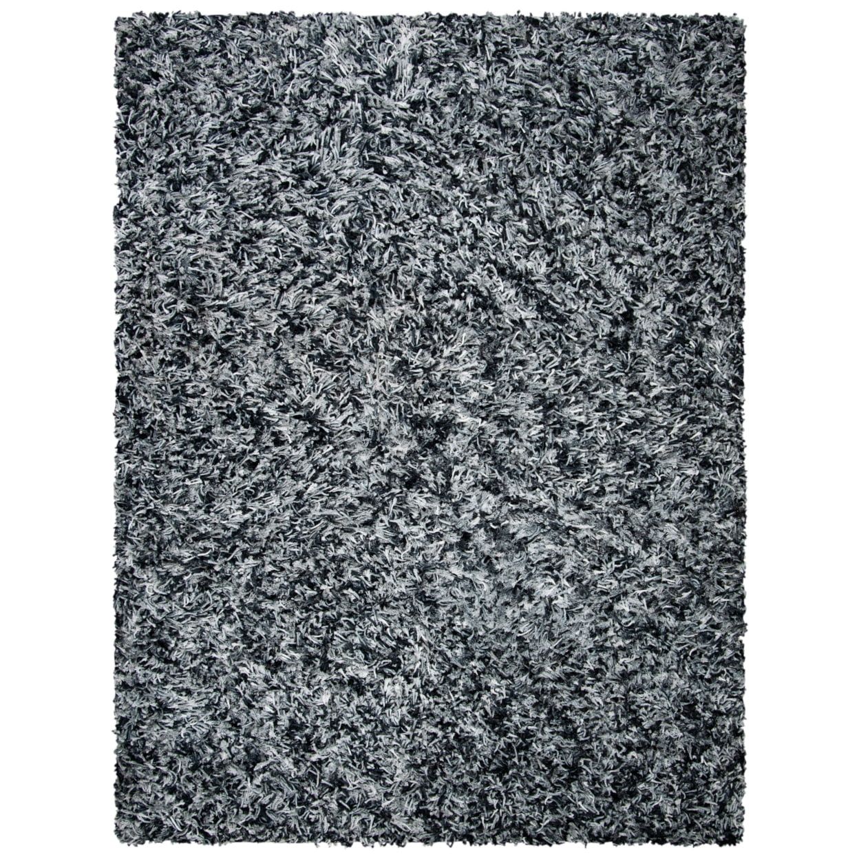 Handmade Black and Ivory Synthetic Shag Rug, 6' x 9'