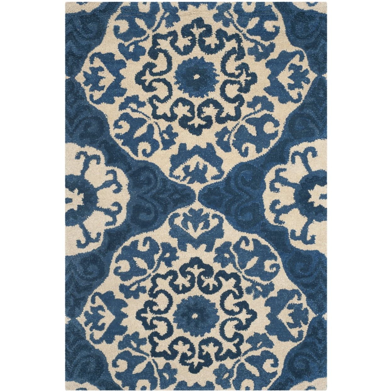 Handmade Blue and Ivory Wool Tufted Area Rug 4' x 6'