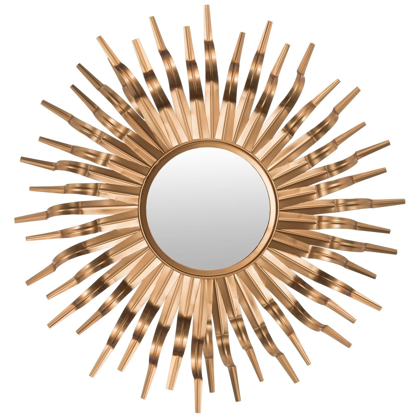 Gold Sunburst Round Wood Wall Mirror