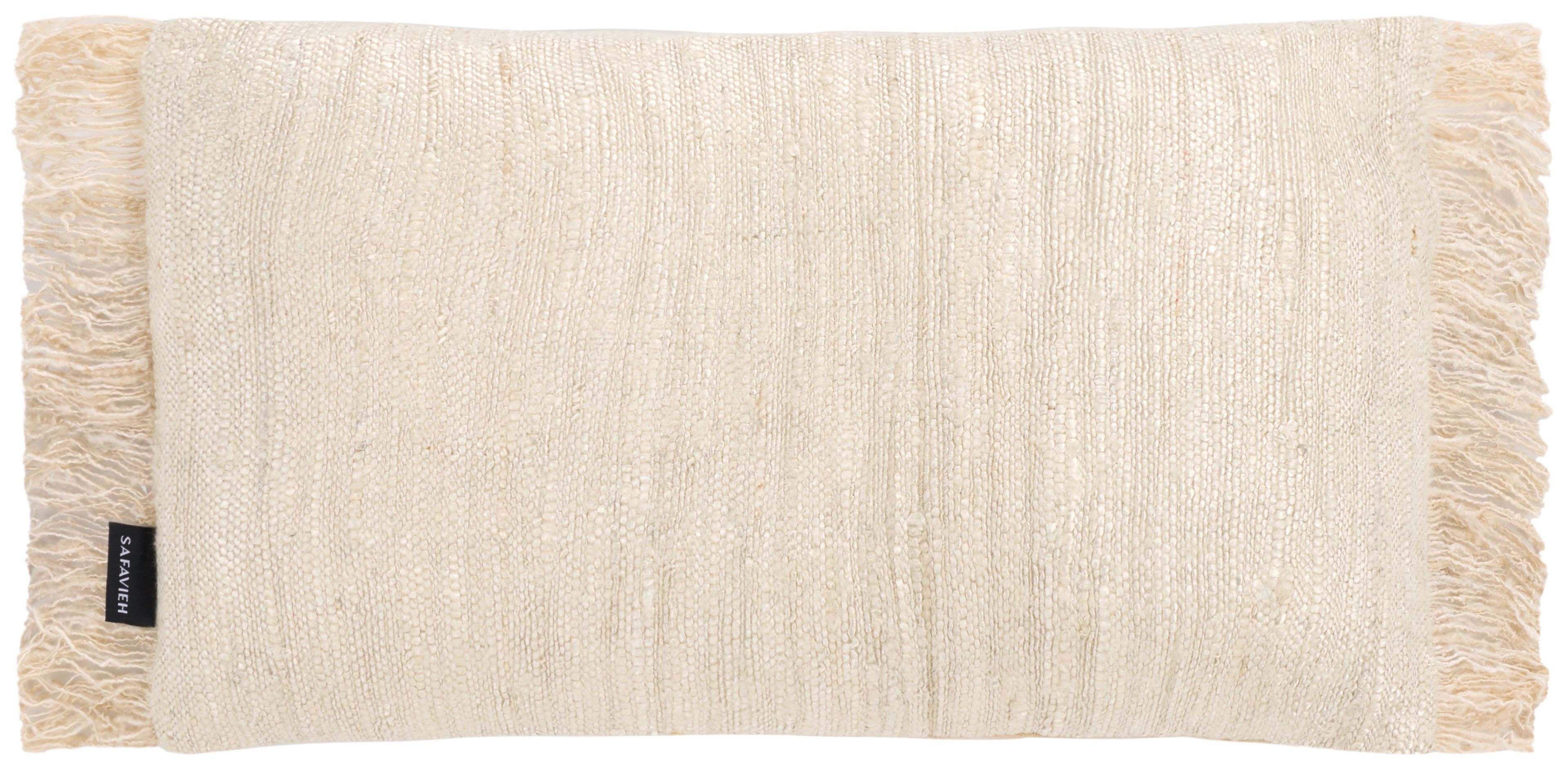 Cream Cotton 12" x 20" Decorative Lumbar Pillow