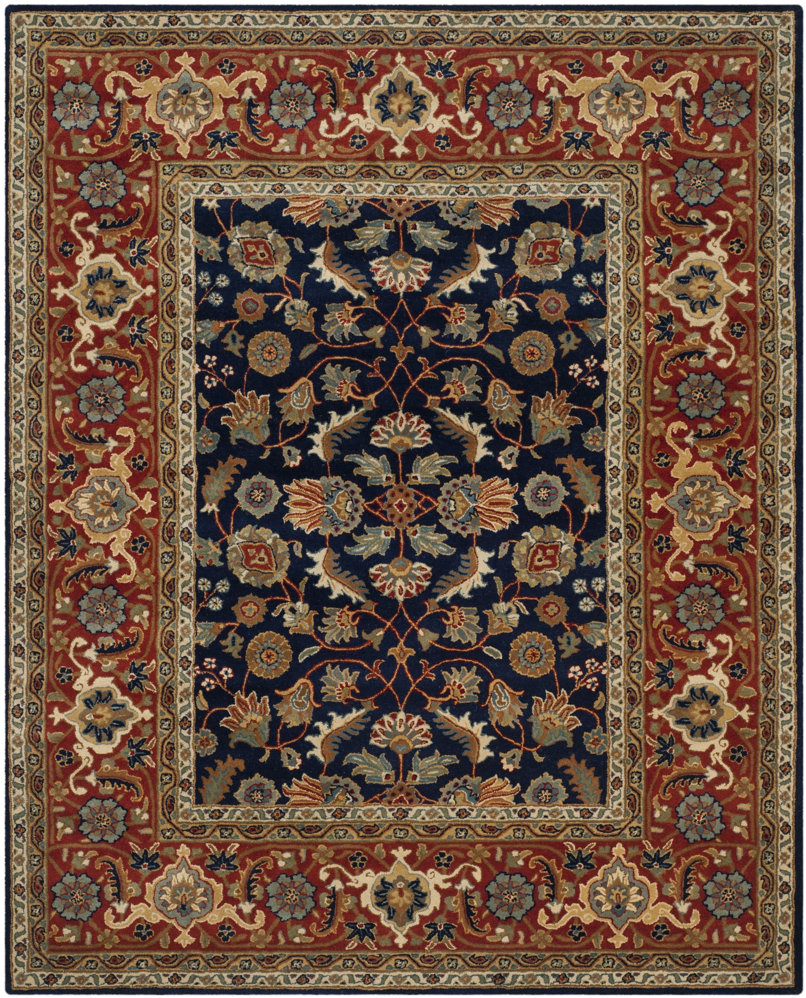 Navy and Rust Oriental Handmade Wool Area Rug, 9' x 12'