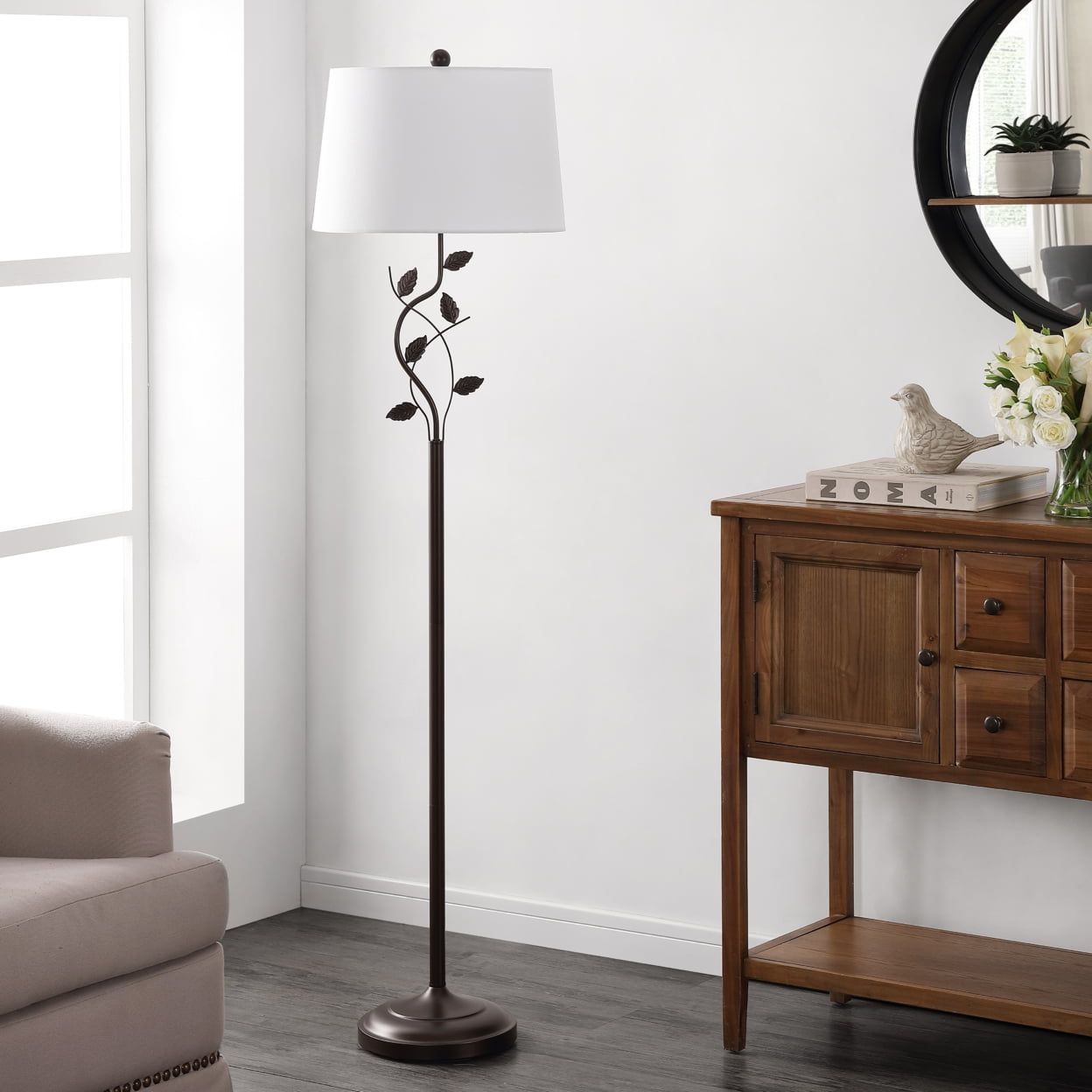 Rudy 61.5'' Organic Motion Black Iron Floor Lamp with White Shade