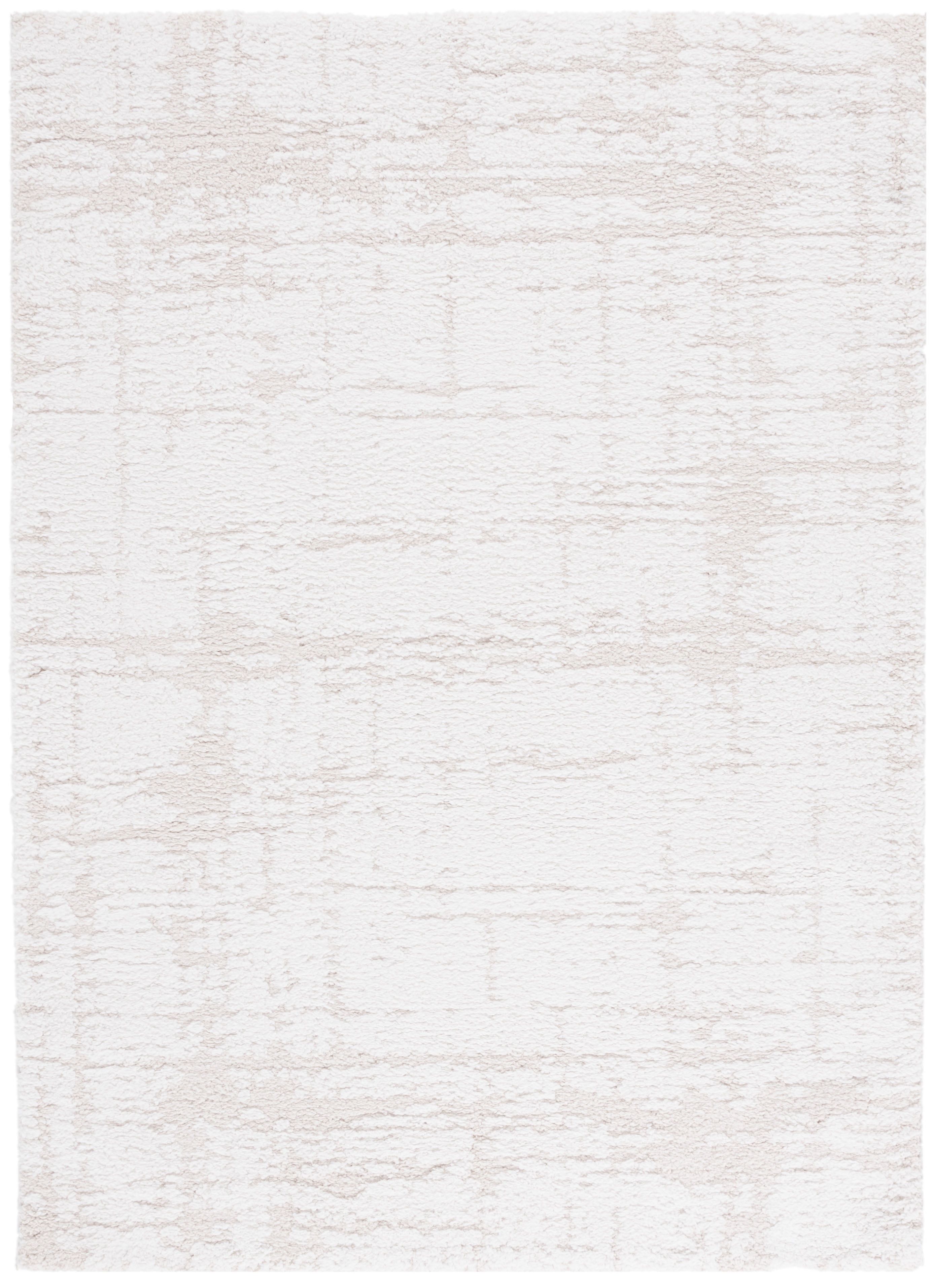 Ivory Rectangular Solid Shag Synthetic Area Rug, 5'3" x 7'6"