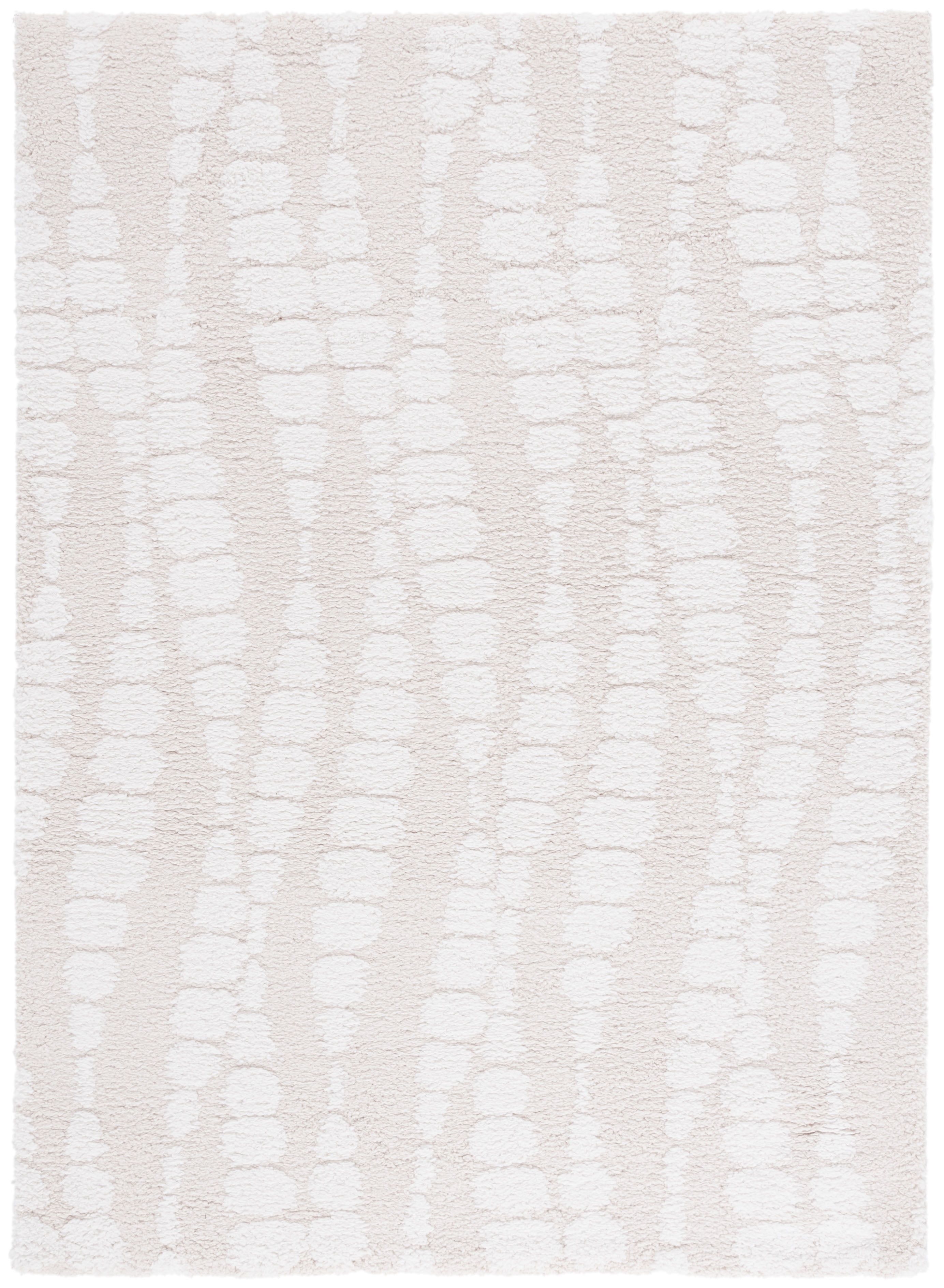 Ivory Geometric Shag Area Rug 5'3" x 7'6"