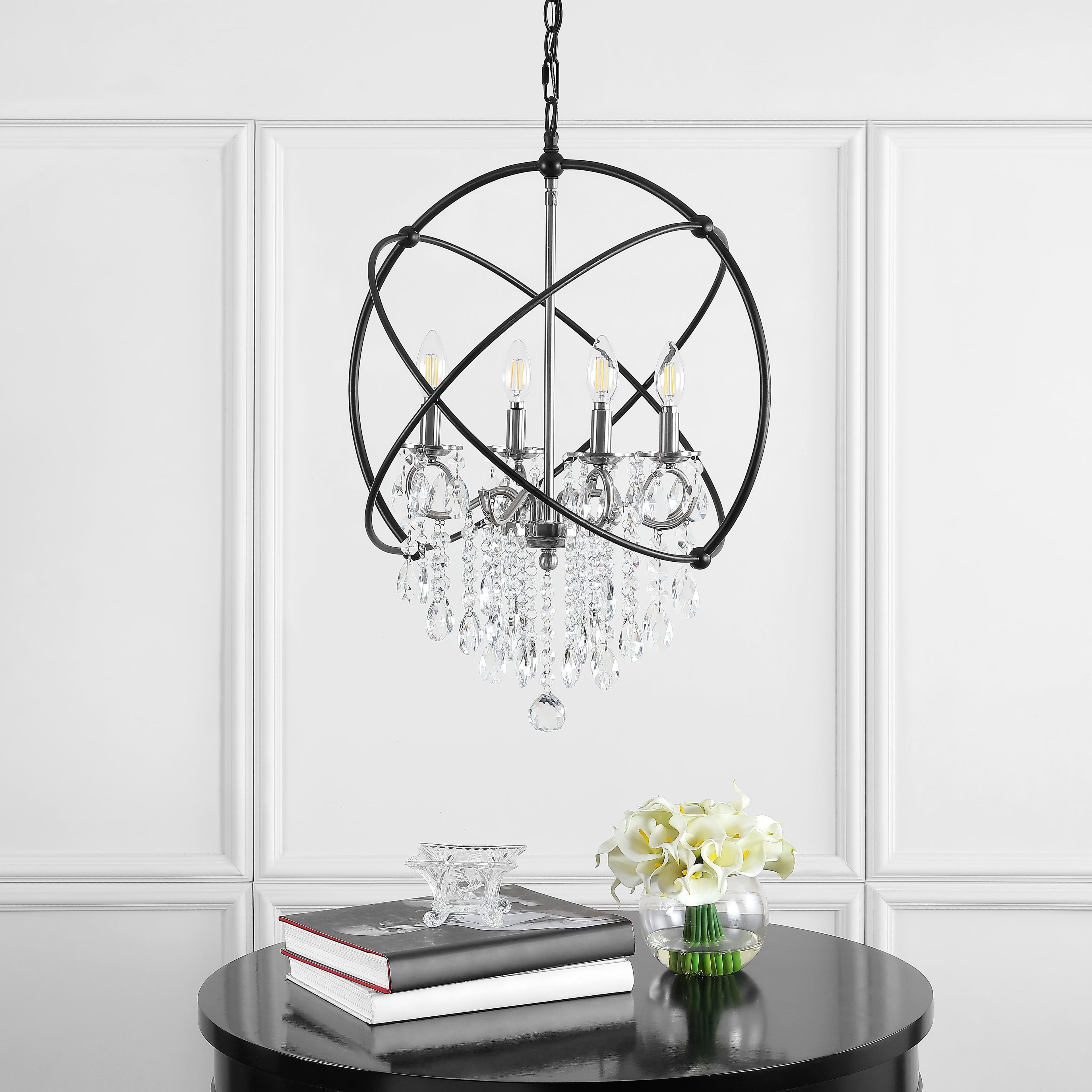 Contemporary Sabina Black and Chrome Crystal Globe Pendant