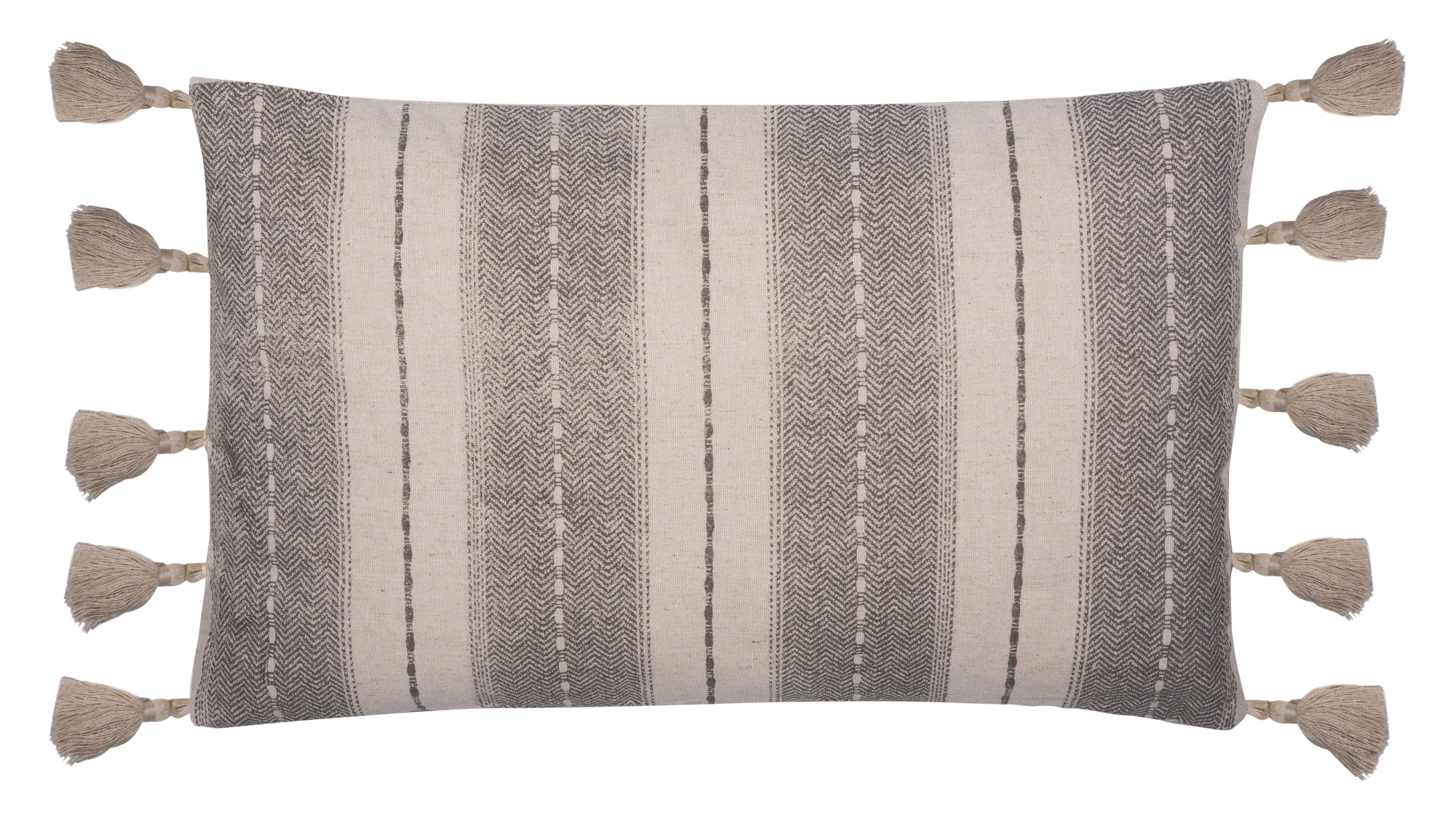 Gray Polyfill Rectangular Decorative Pillow with Tassels