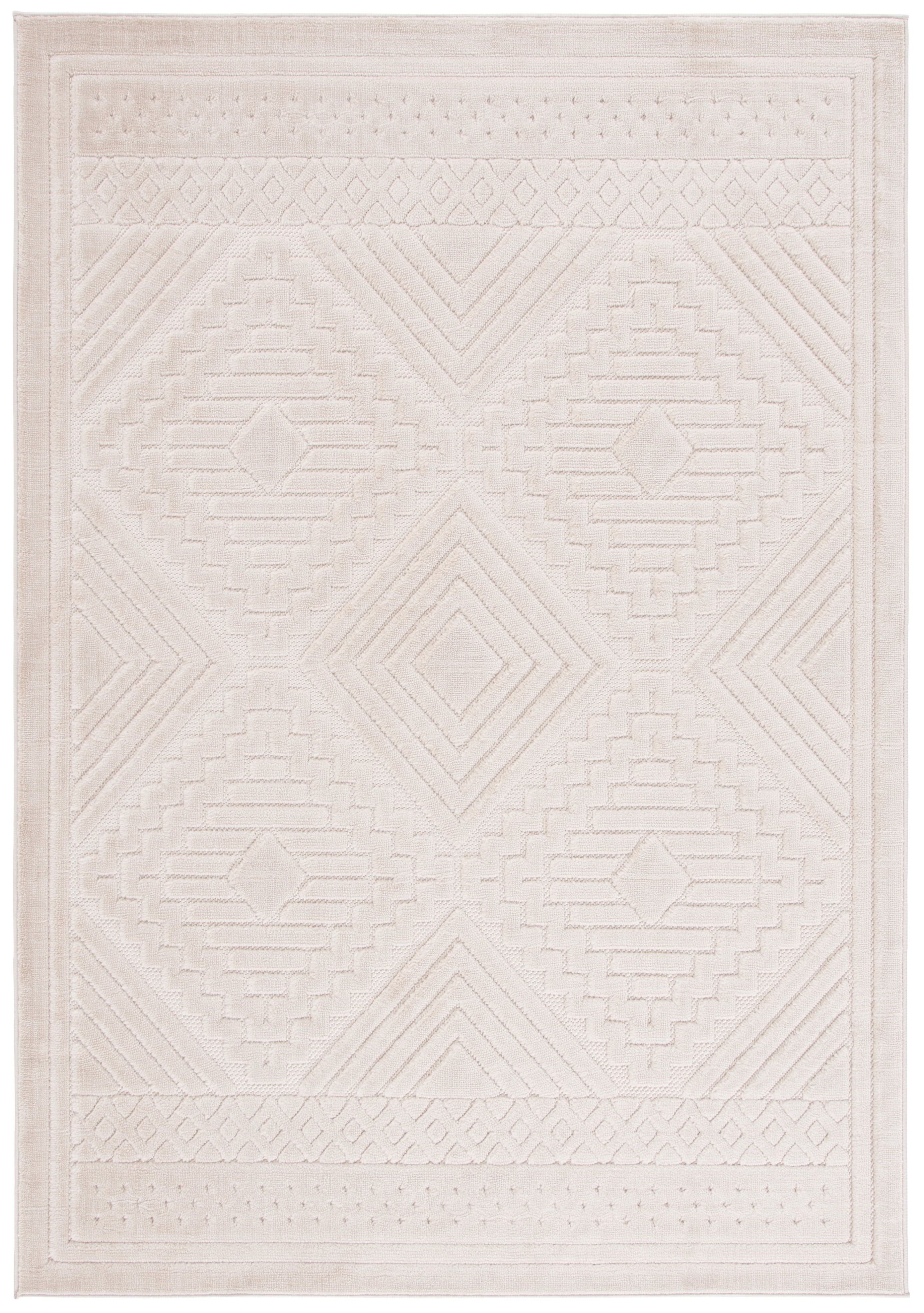 Beige Geometric Patterned Synthetic Area Rug, 5'3" x 7'6"