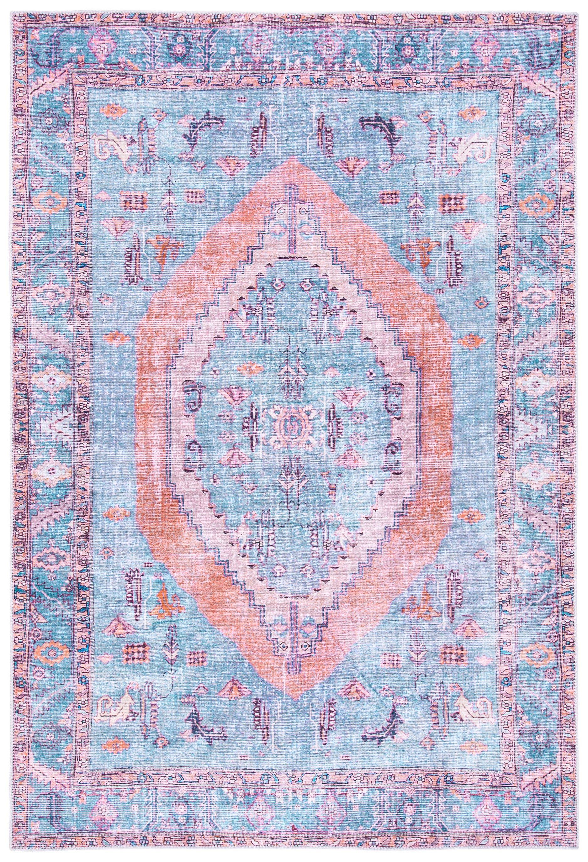 Light Blue and Beige Chenille Rectangular Washable Rug, 4' x 6'