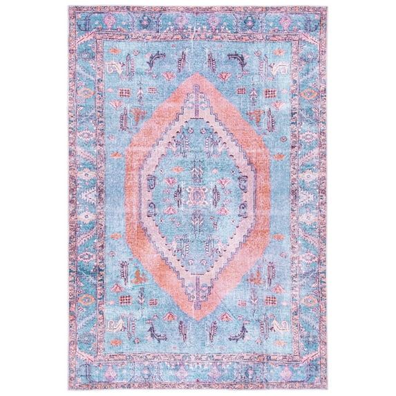 Light Blue and Beige Chenille Rectangular Washable Rug, 4' x 6'