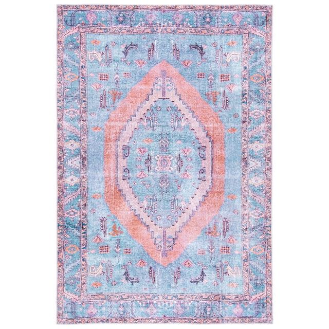 Light Blue and Beige Chenille Rectangular Washable Rug, 4' x 6'