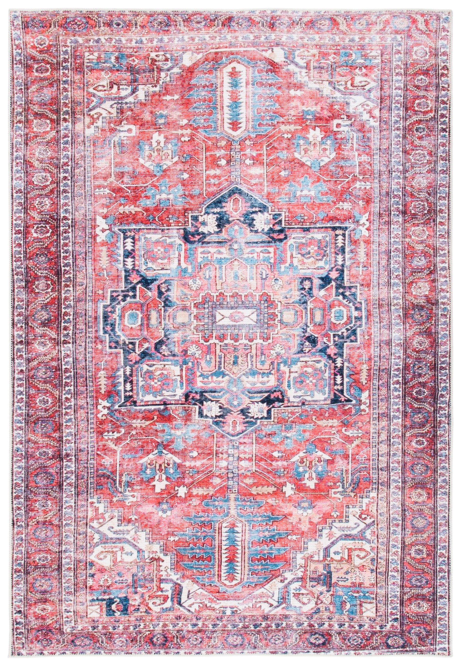 Red and Navy Rectangular Chenille Area Rug
