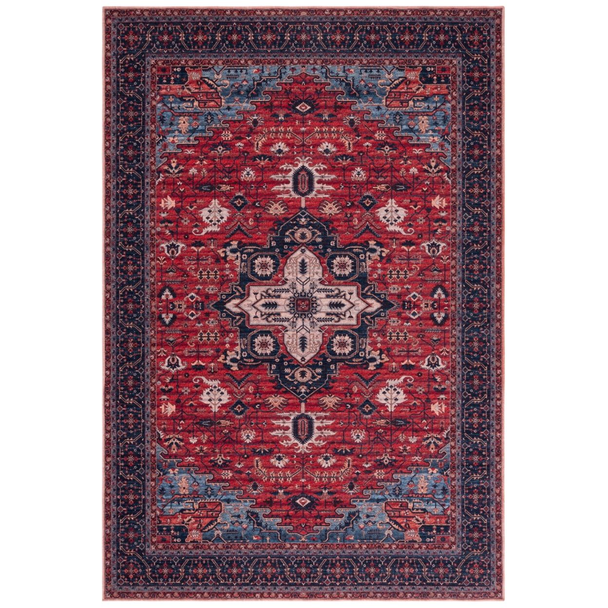 Red and Navy 9' x 12' Washable Viscose Chenille Rug