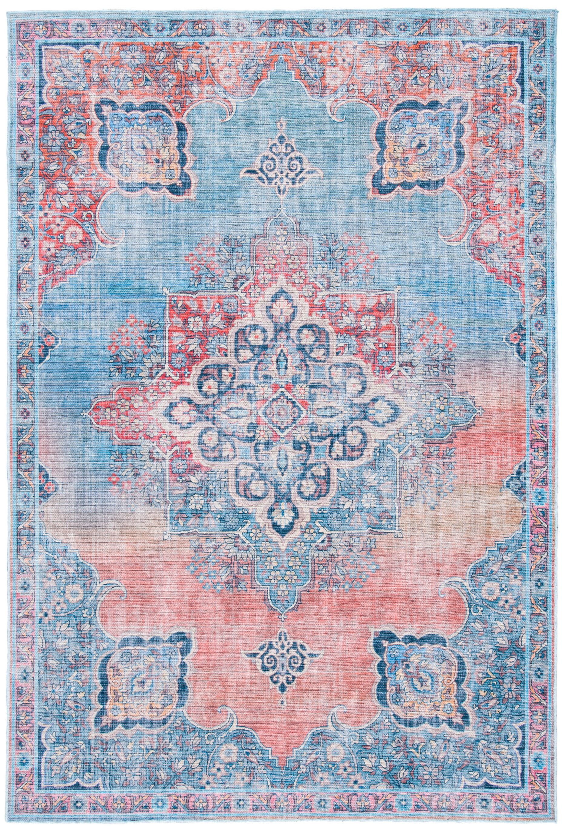 Serapi Red and Blue 9' x 12' Washable Viscose Chenille Area Rug