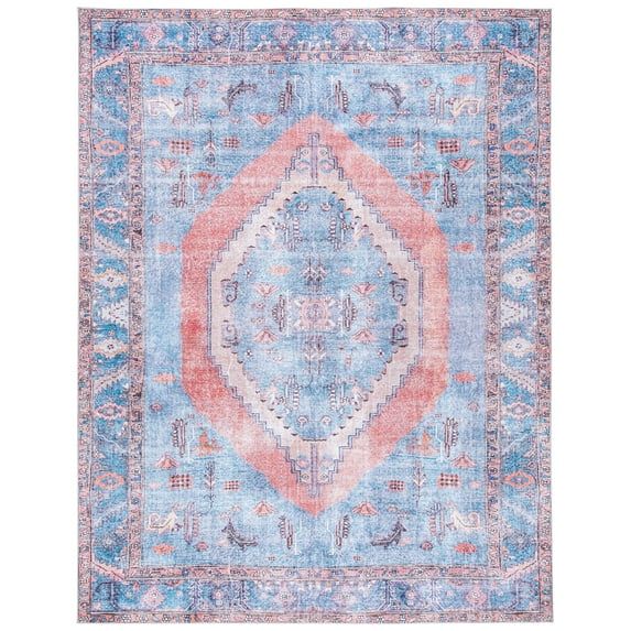Serapi Light Blue and Beige Cotton Blend Washable Area Rug, 8' x 10'