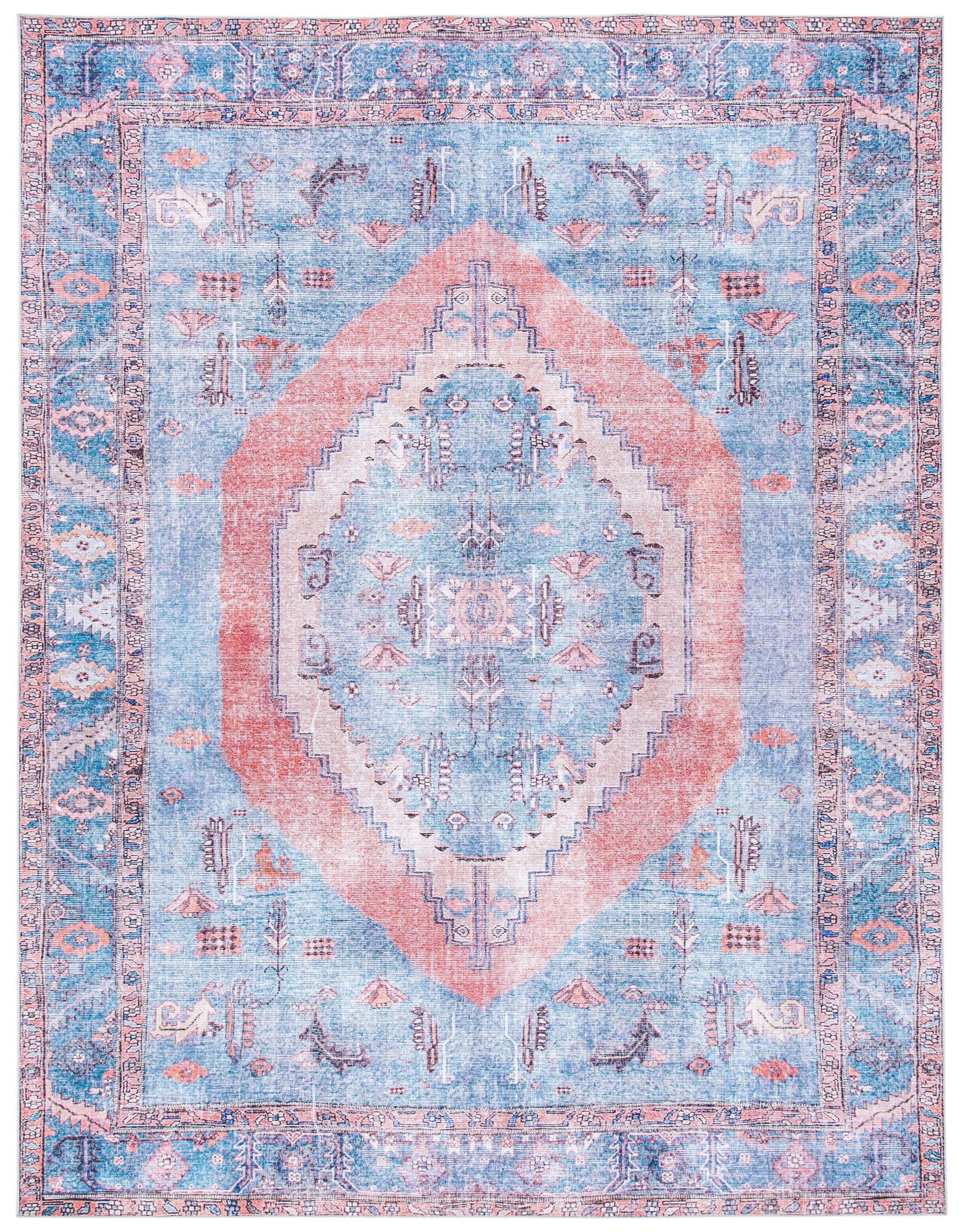 Light Blue and Beige Rectangular Cotton Viscose Area Rug, 9' x 12'