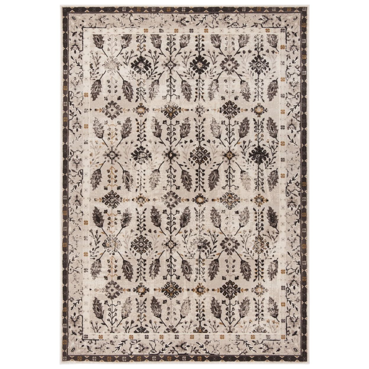 Cream and Brown Floral Motif Rectangular Area Rug 4' x 6'