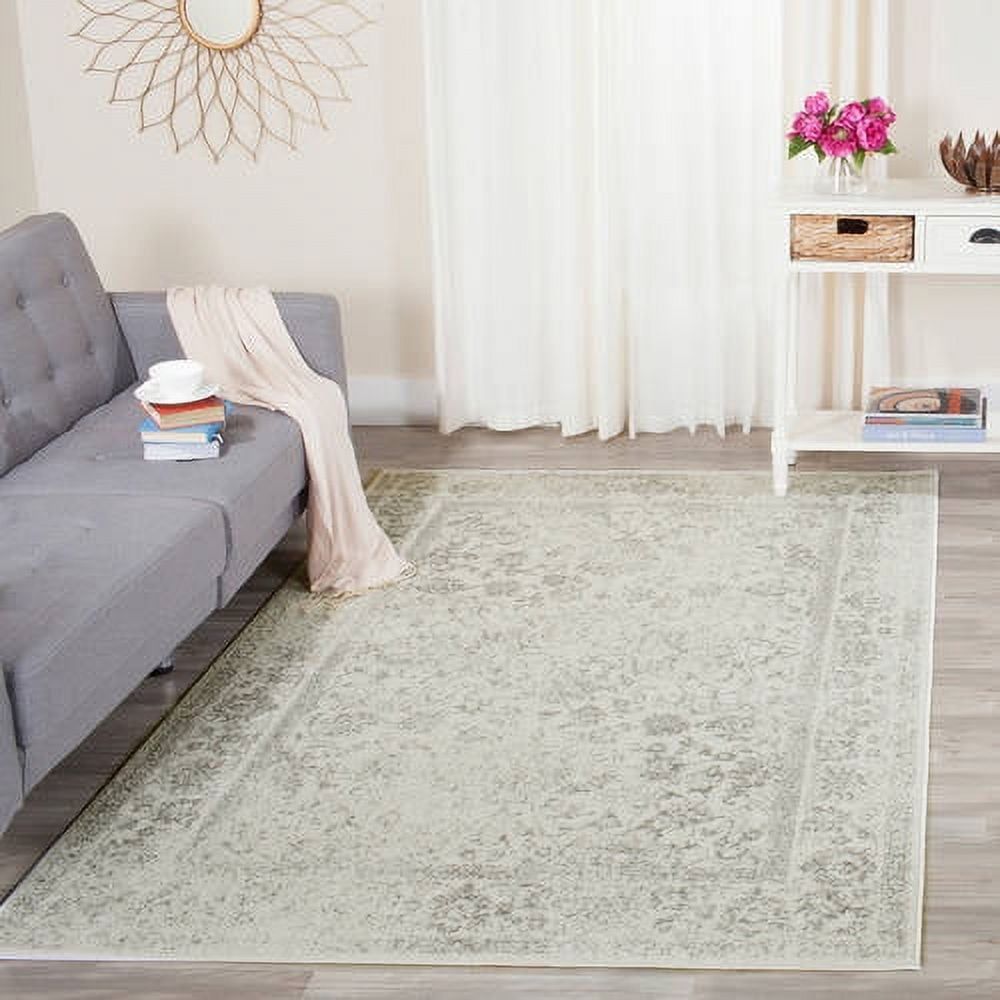 Ivory and Silver Synthetic Stain-Resistant 4' x 6' Area Rug