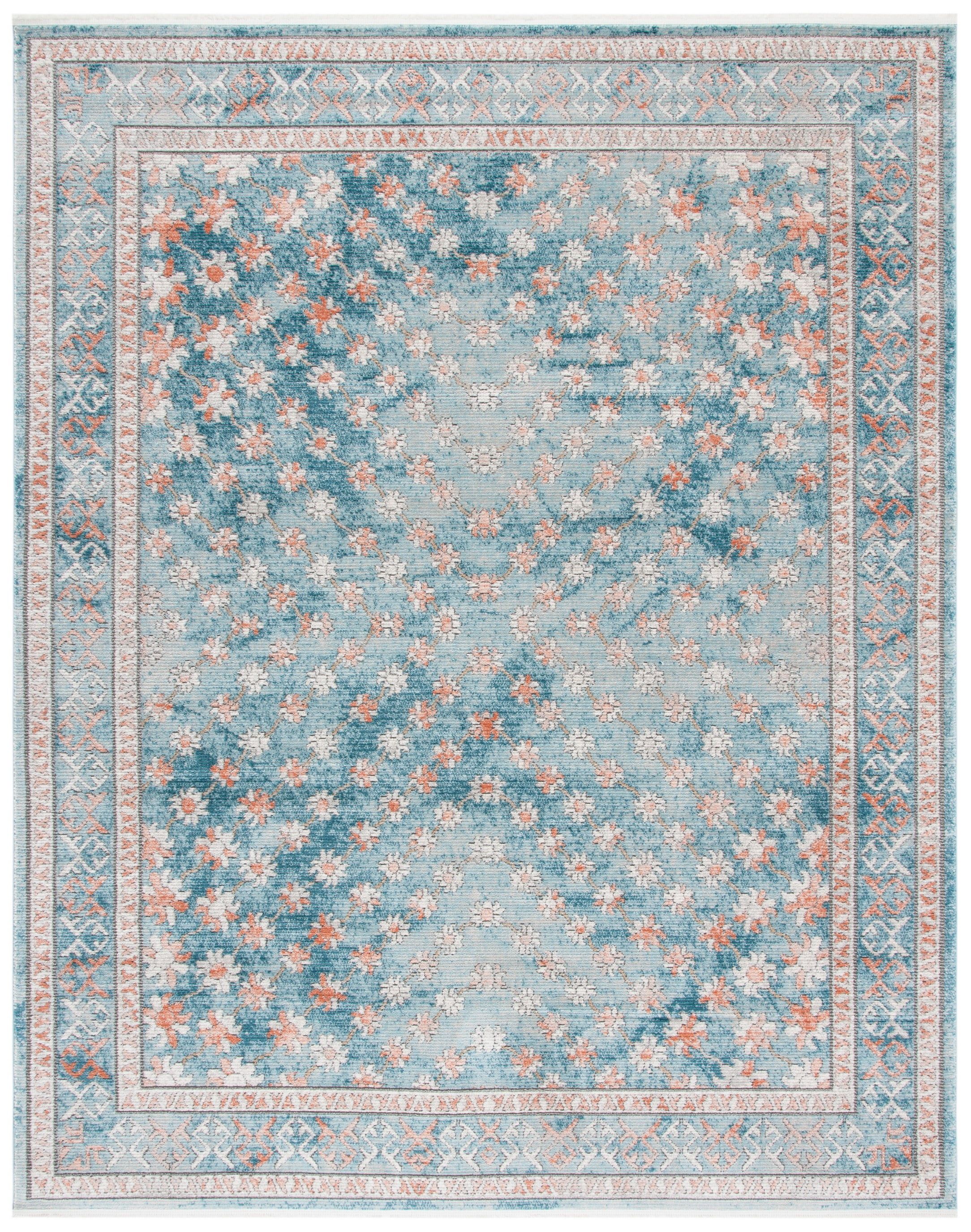 Shivan Blue and Rose Abstract Floral Area Rug