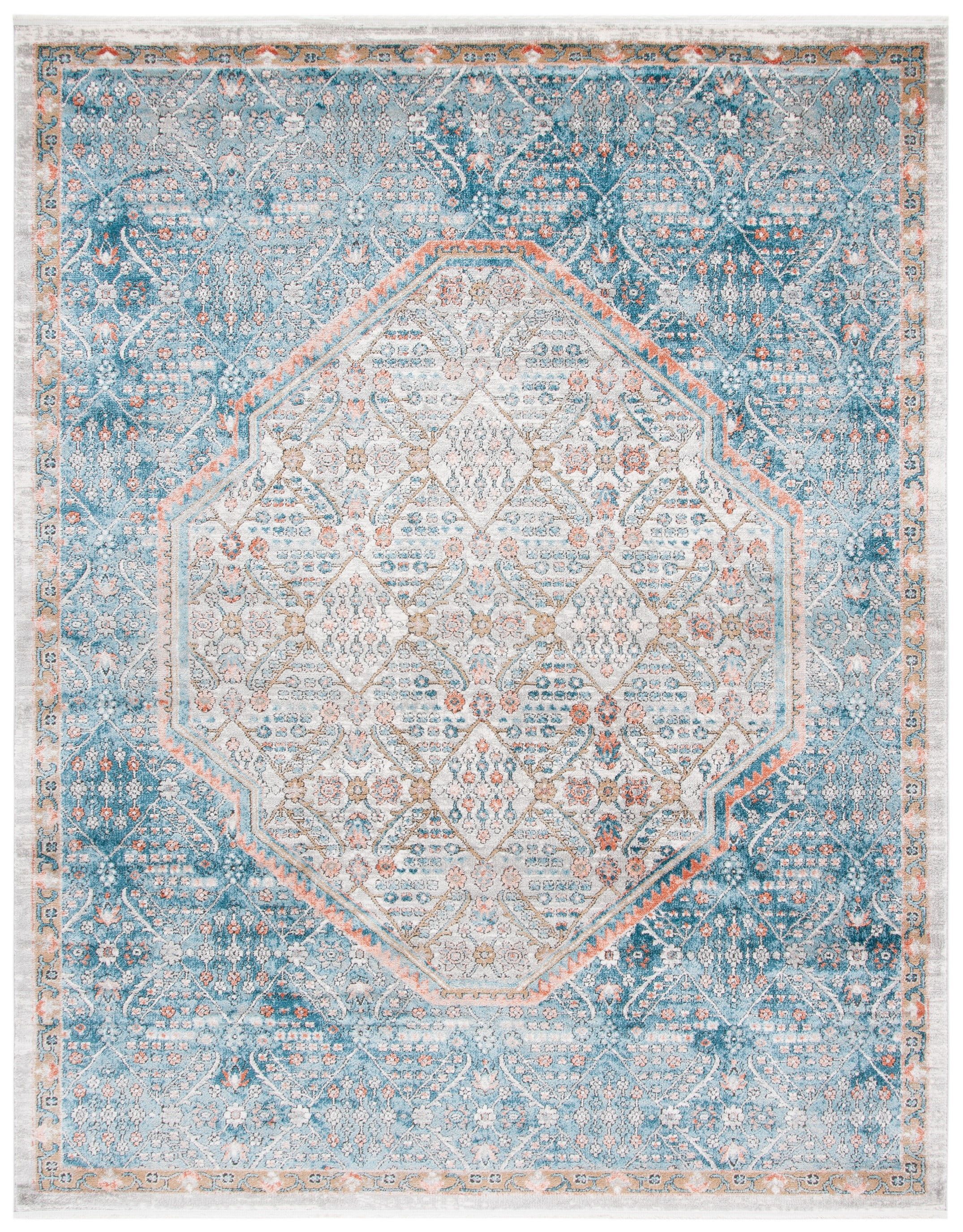 Abstract Blue and Red Synthetic Area Rug, 9' x 12'