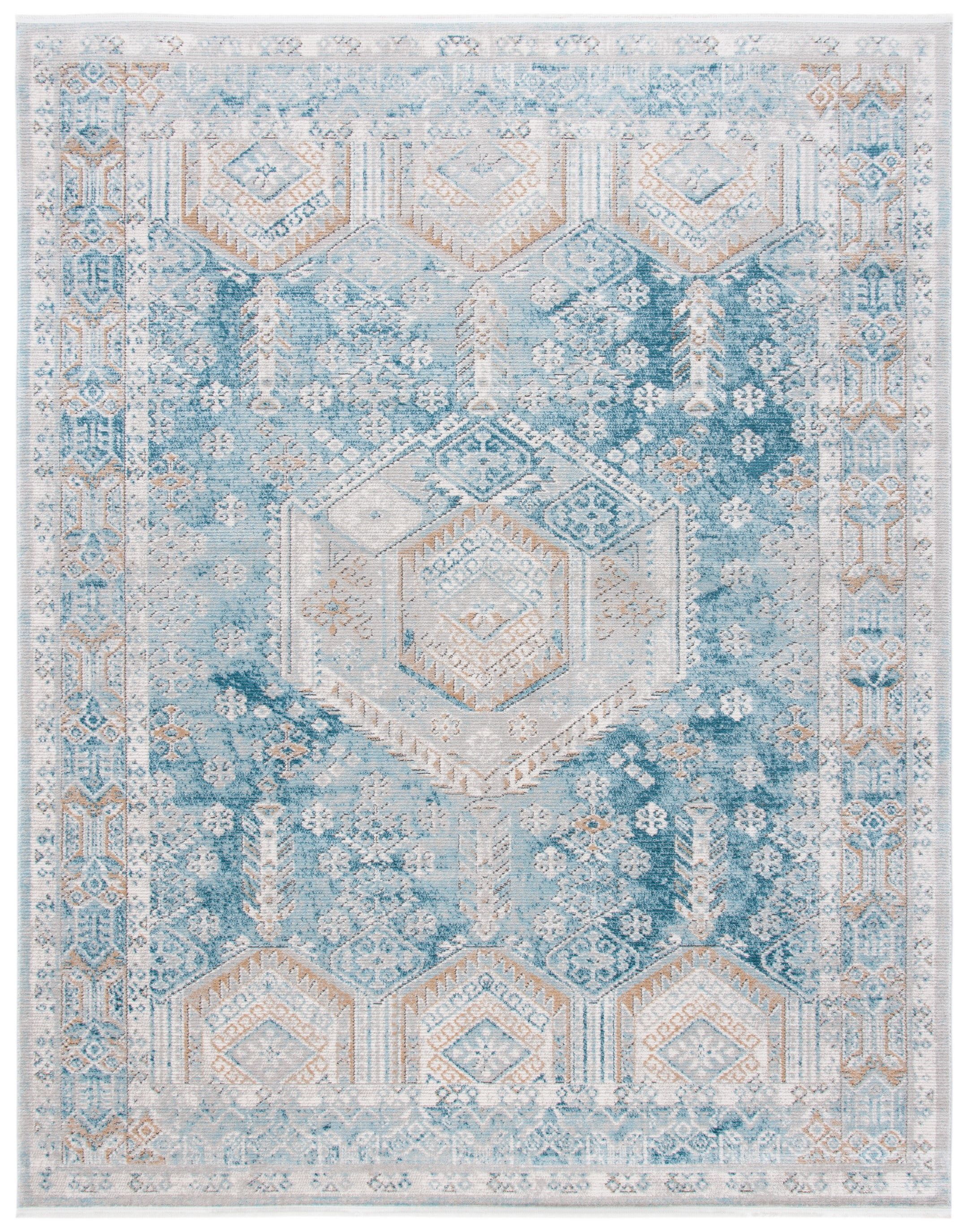 Rectangular 9' x 12' Blue Abstract Stain-Resistant Synthetic Rug