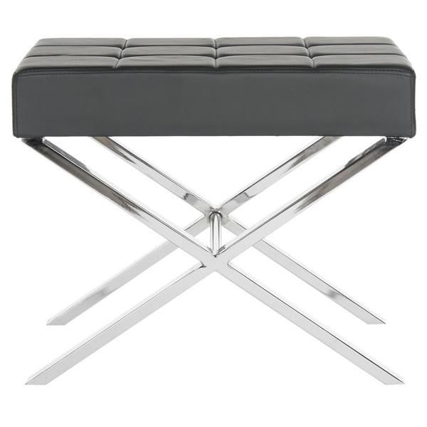 Sienna Black Faux Leather Tufted Ottoman with Chrome X-Leg Base