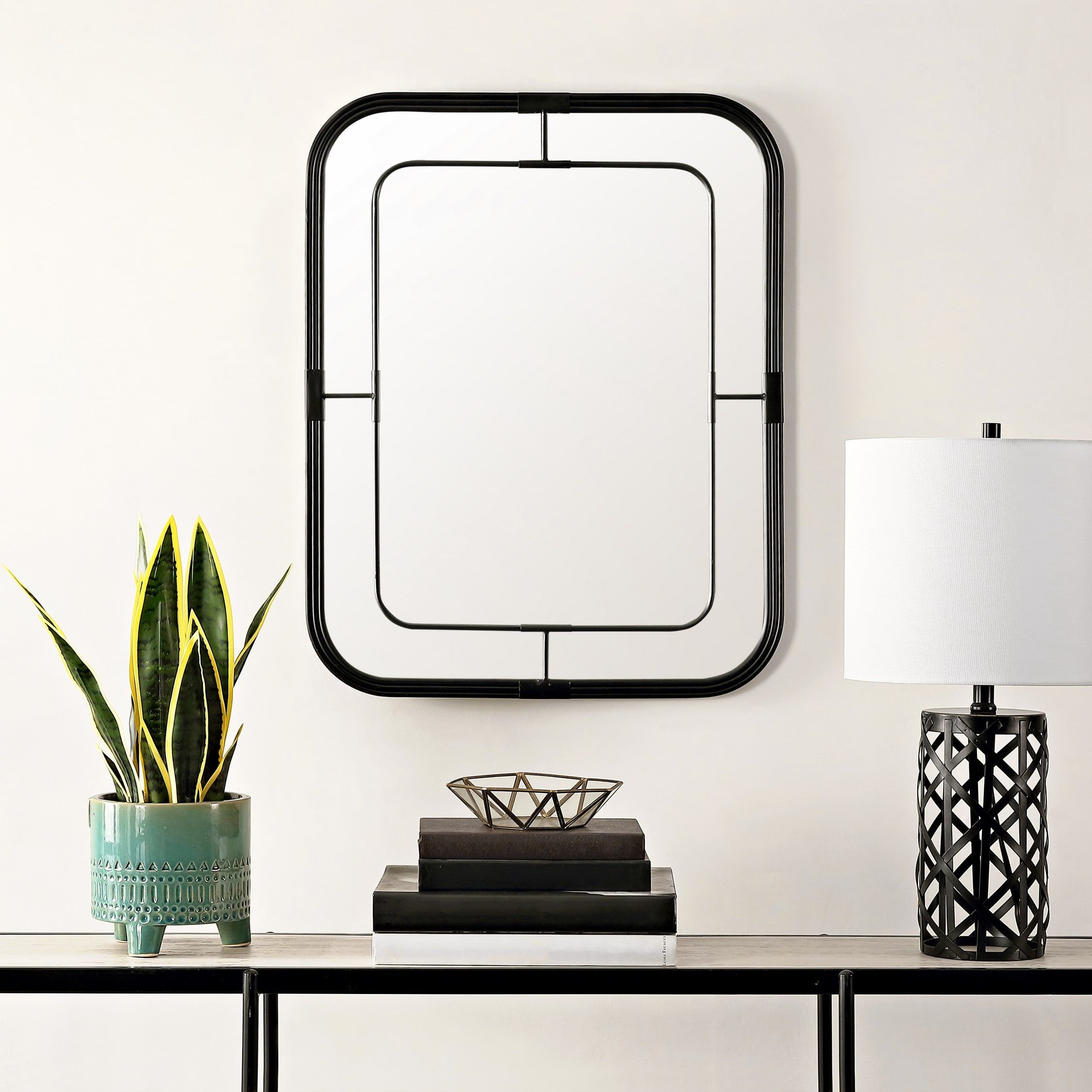 Safavieh 31.69" Black Rectangular Wood Wall Mirror