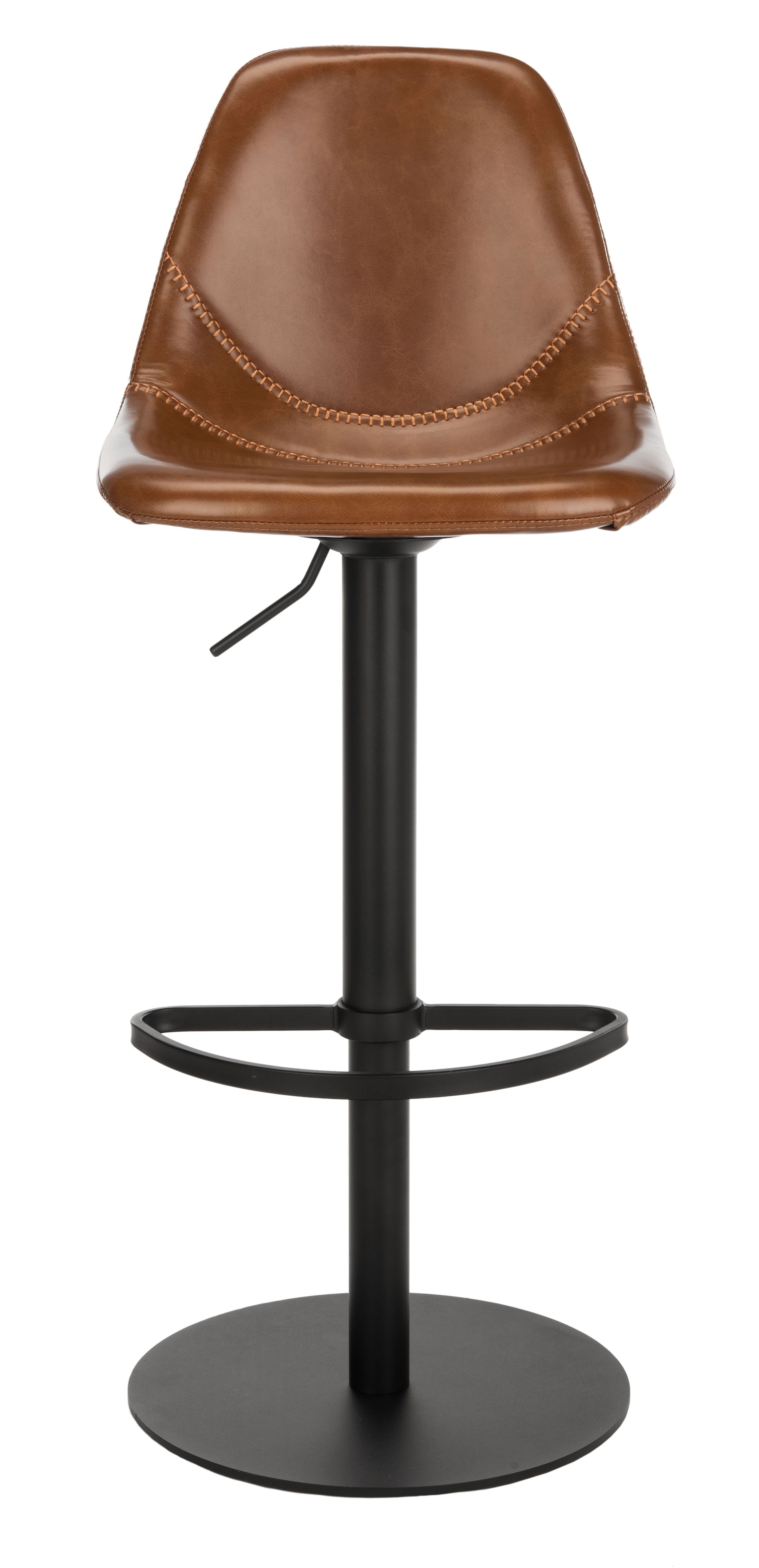 Cognac and Black Adjustable Swivel Bar Stool with Faux Leather