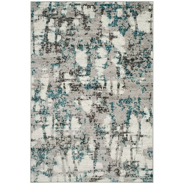 Reversible Abstract Gray Synthetic 6' x 9' Easy Care Rug