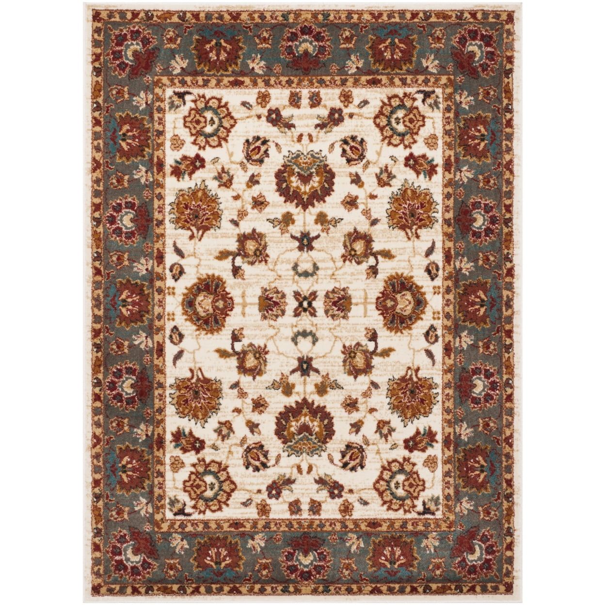 Skyler Beige and Grey Blue Floral Area Rug