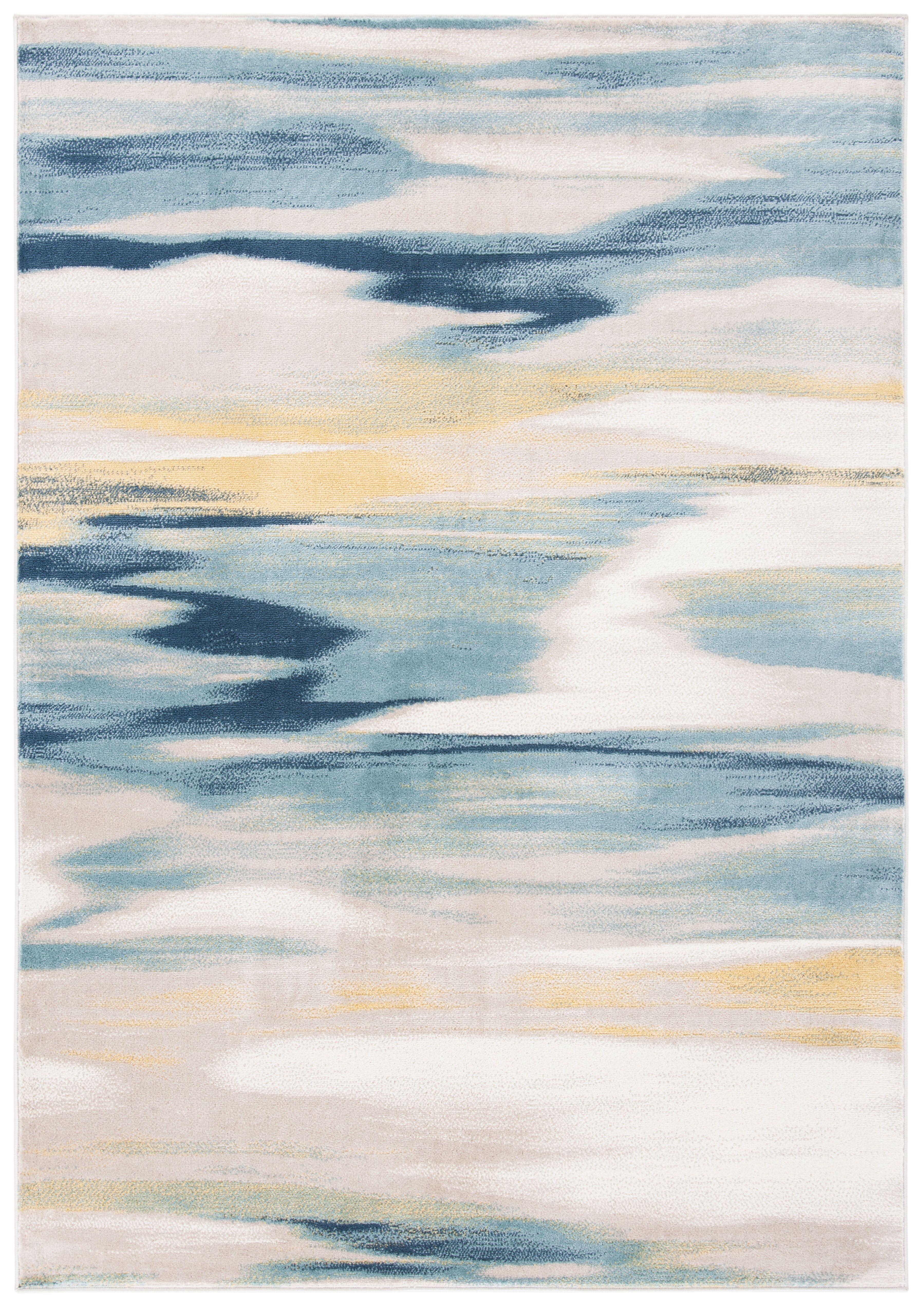 Beige and Navy Abstract Stain-Resistant Synthetic Rug, 4'-5" x 6'-5"