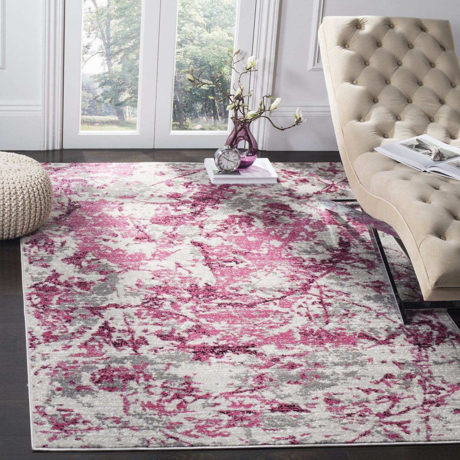 Easy-Care Reversible Pink/Ivory Synthetic 8' x 10' Area Rug