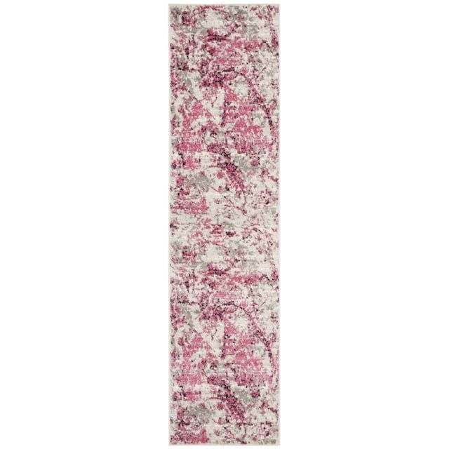 Ivory and Pink Synthetic Medallion Runner Rug, 2' x 14'