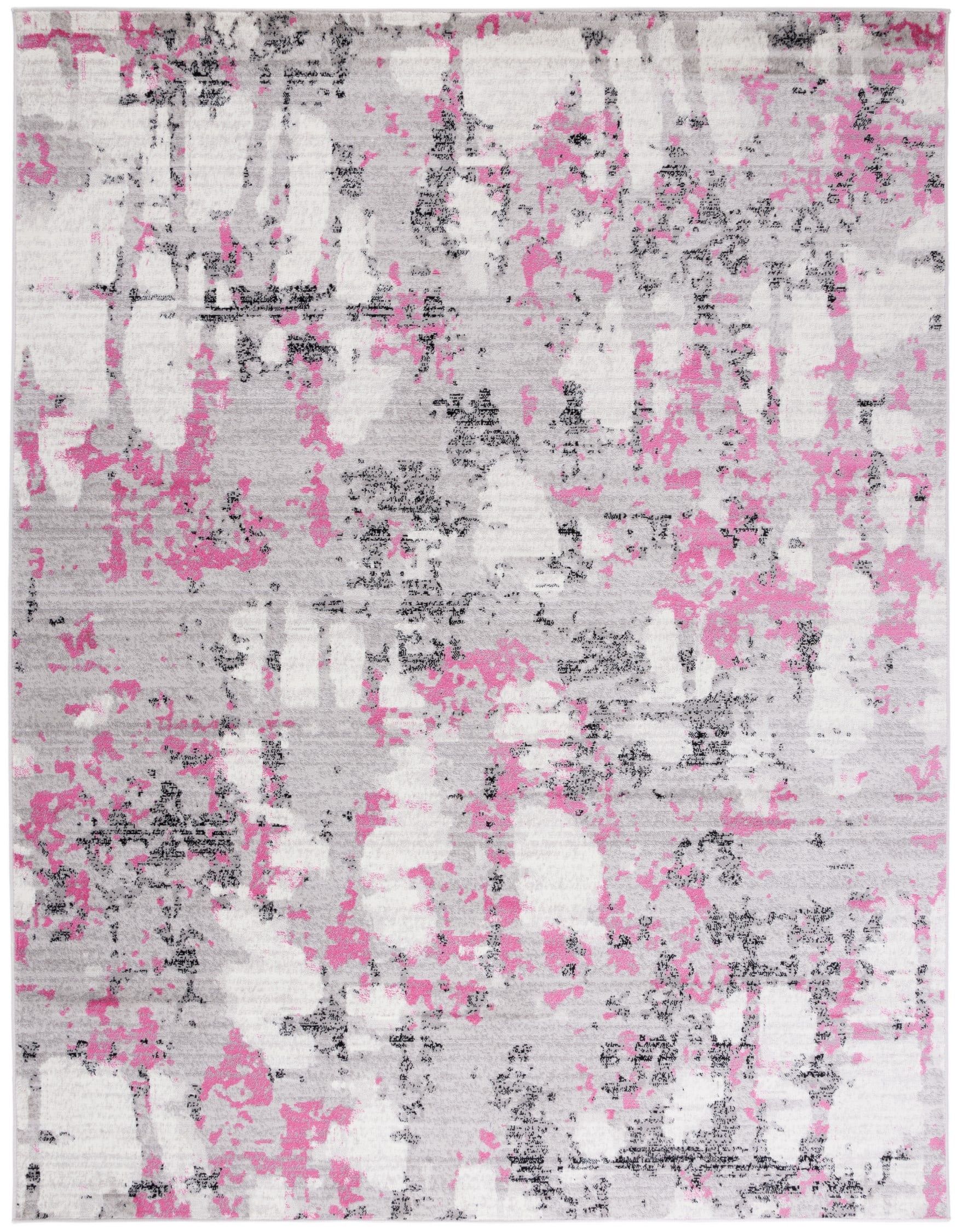 Gray and Pink Abstract 9' x 12' Washable Area Rug