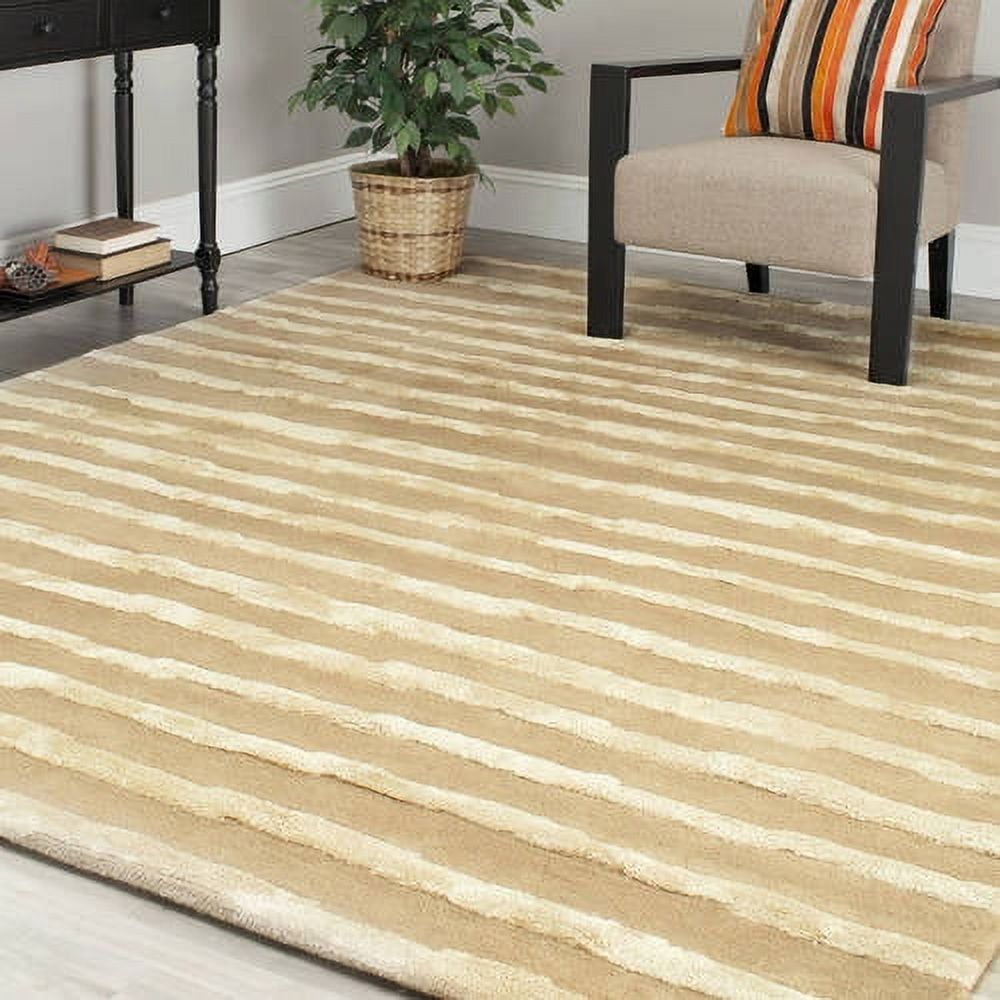 Beige and Gold Tufted Wool Rectangular Area Rug 9' x 12'