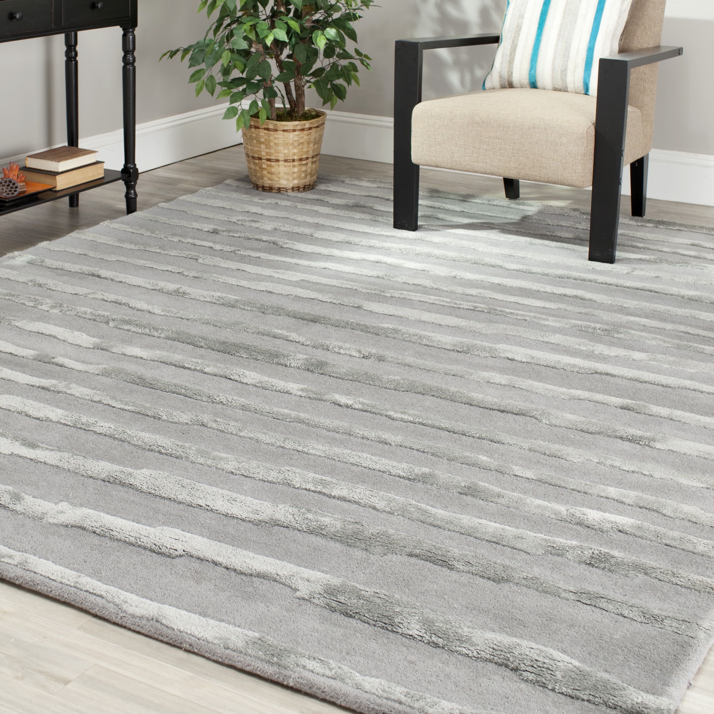 SAFAVIEH Soho Alec Striped Wool Area Rug, Grey, 11' x 15'