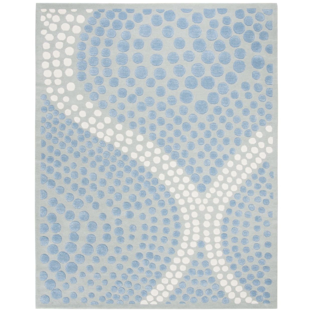 Light Blue Tufted Wool and Viscose Polka Dot Rug, 3'6" x 5'6"