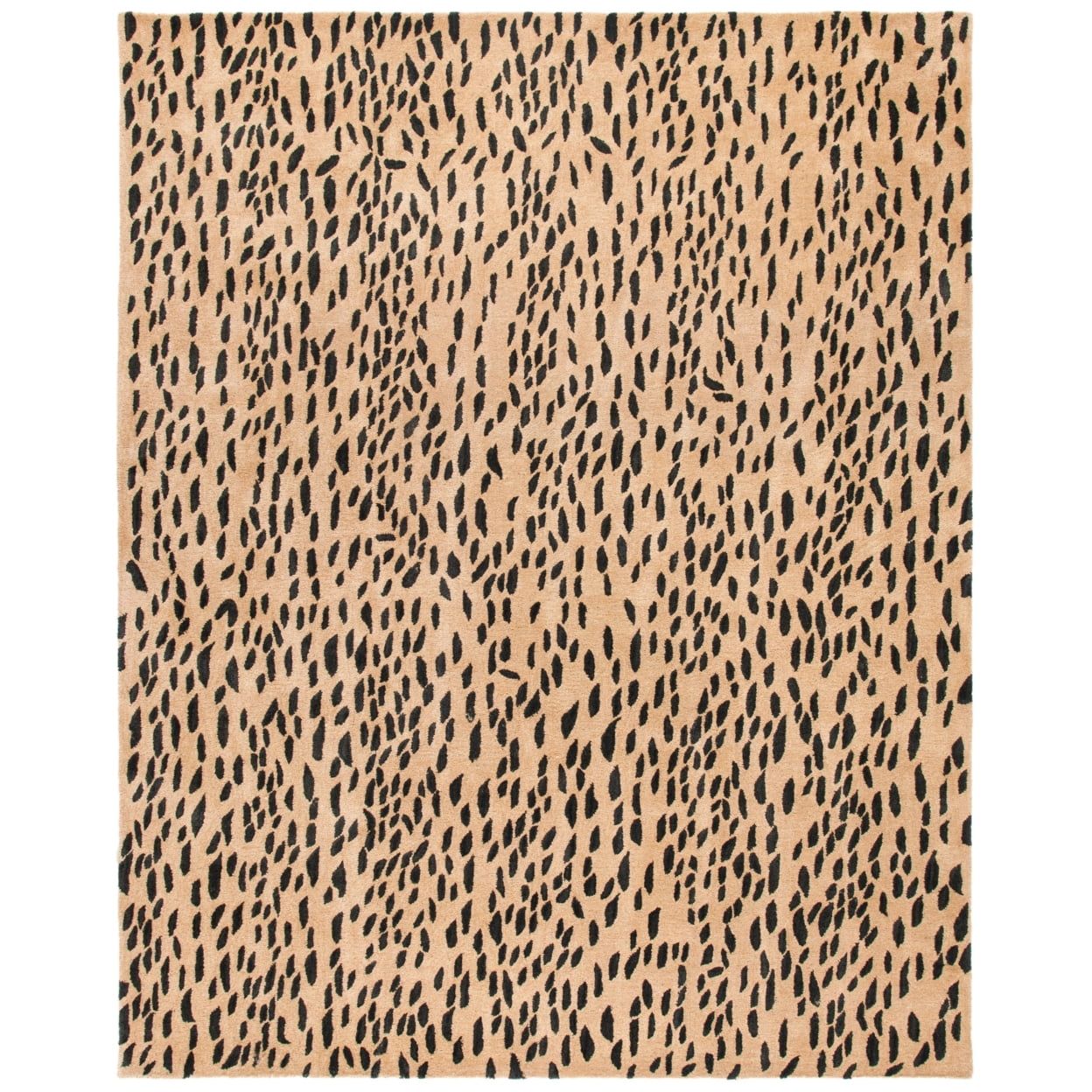 Handmade Beige and Black Wool Rectangular Area Rug, 9'6" x 13'6"