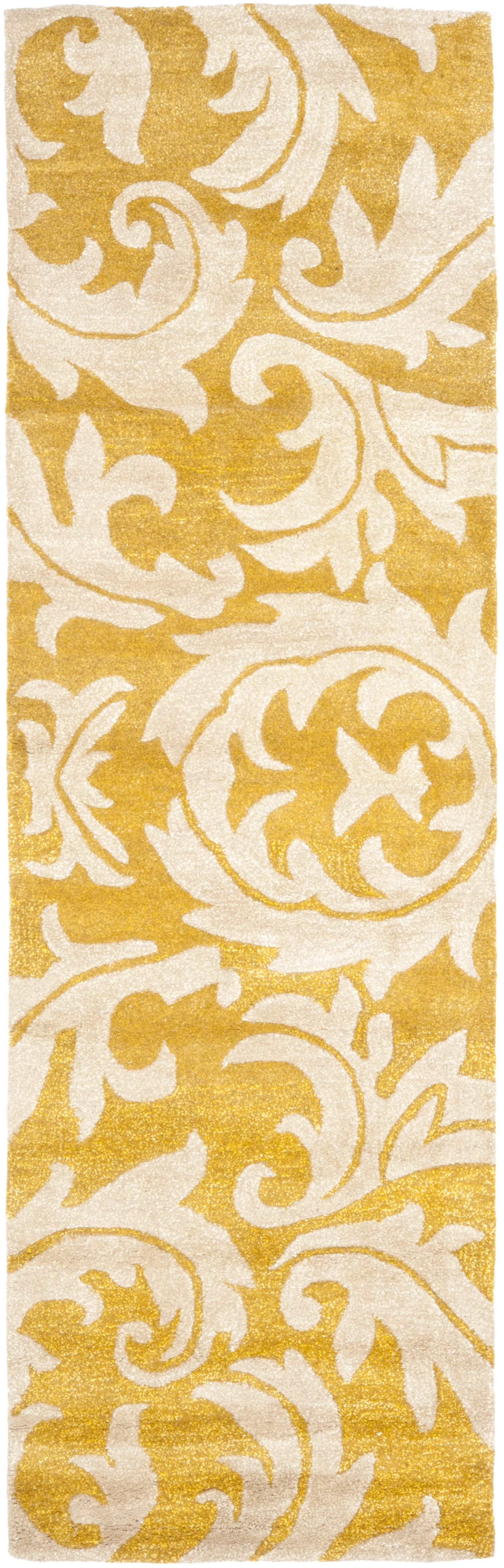Handmade Ivory and Gold Wool Viscose Runner Rug