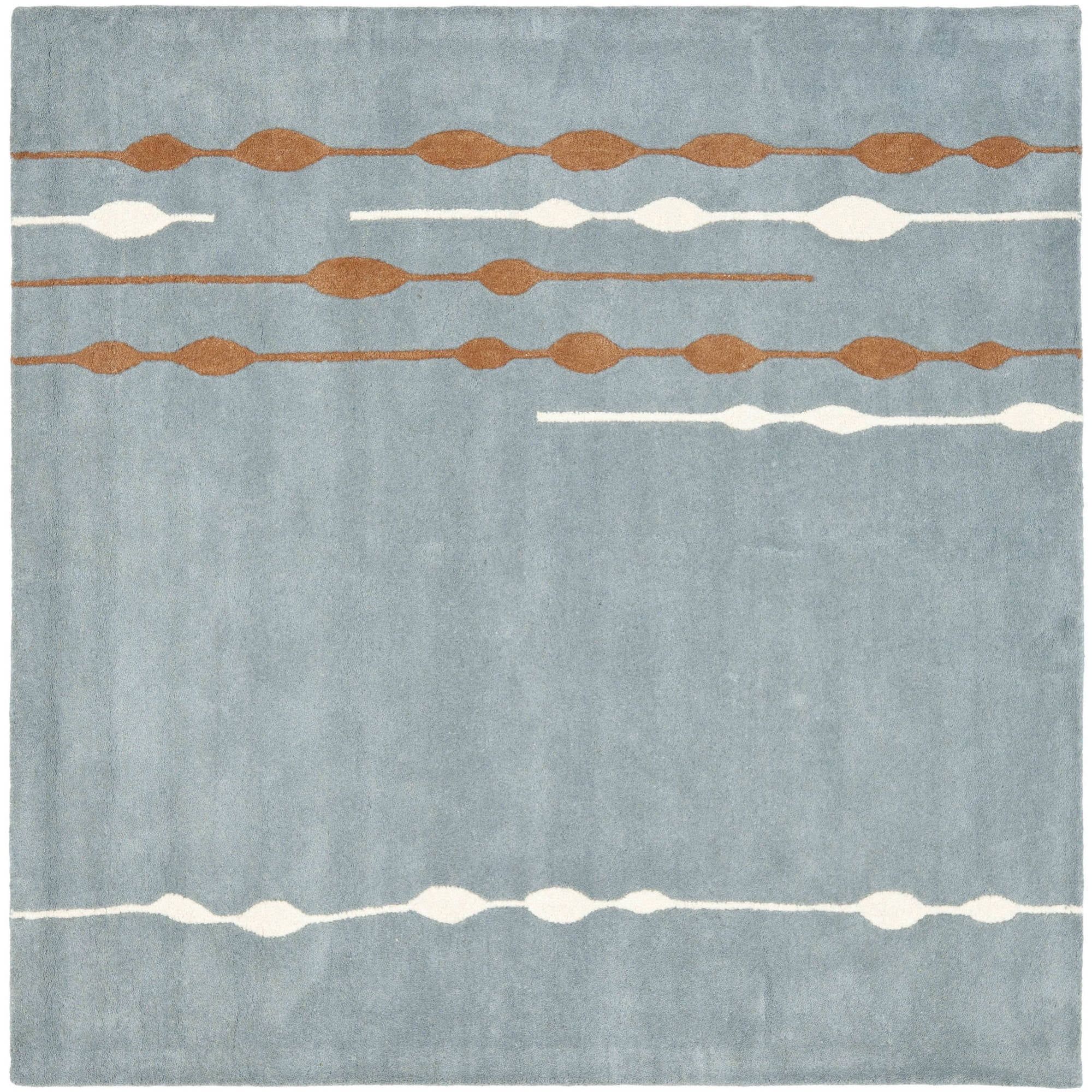 Blue Handmade Tufted Wool and Viscose Square Rug, 6' x 6'